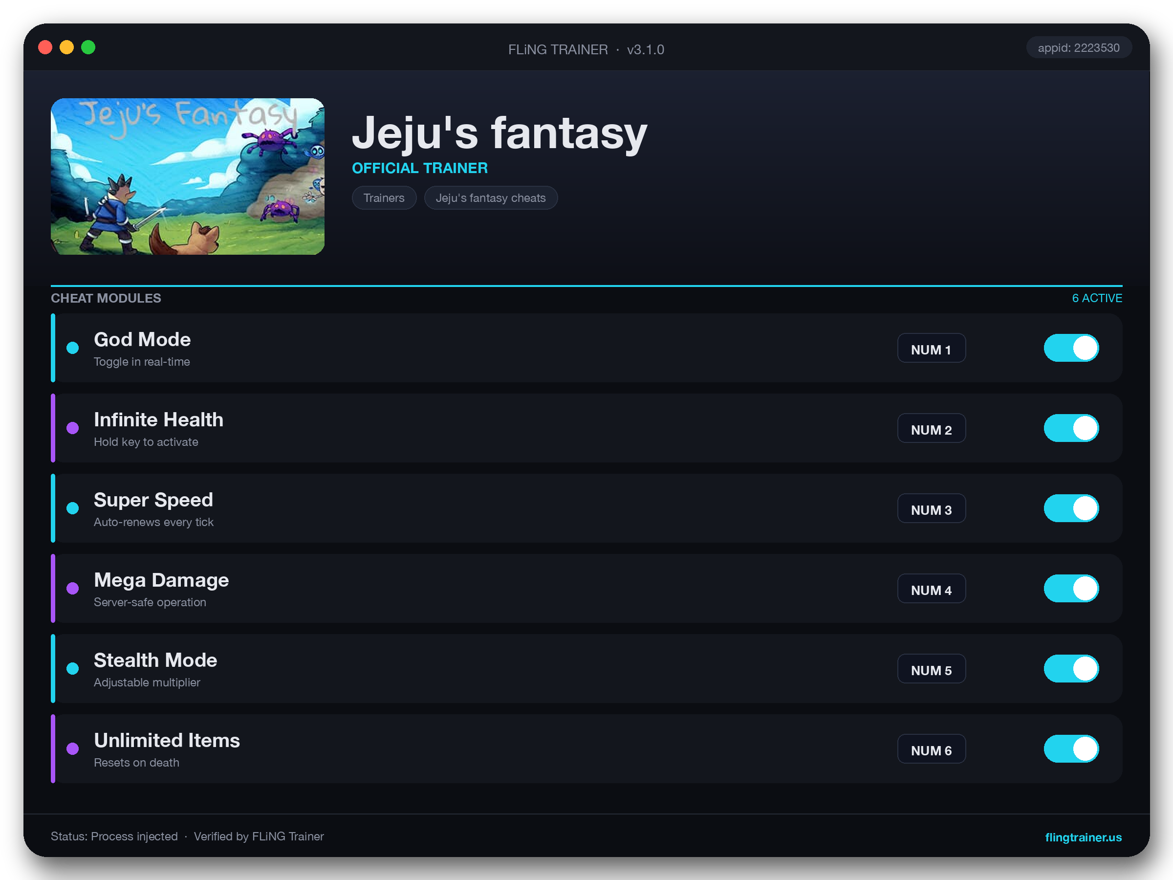 Jeju's fantasy Trainer interface