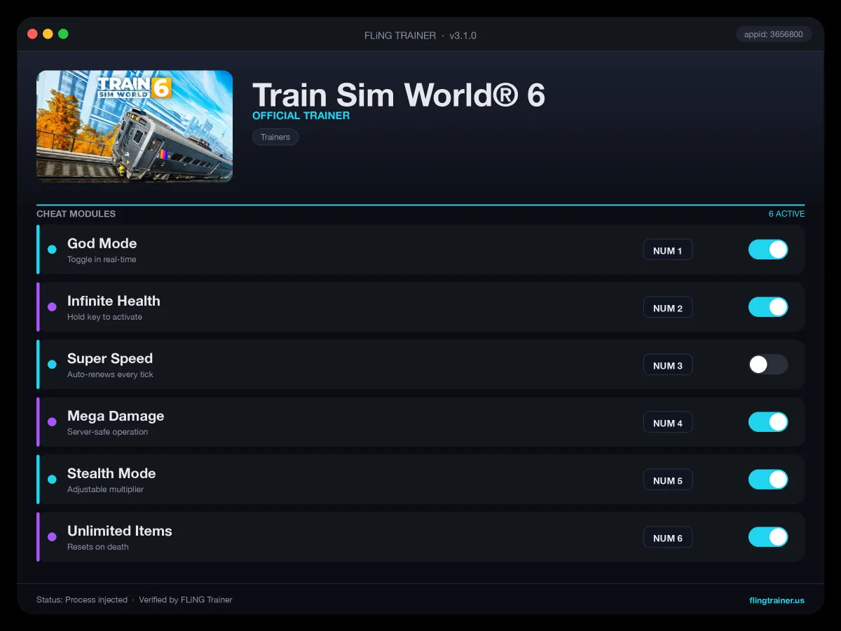Train Sim World® 6 Trainer interface