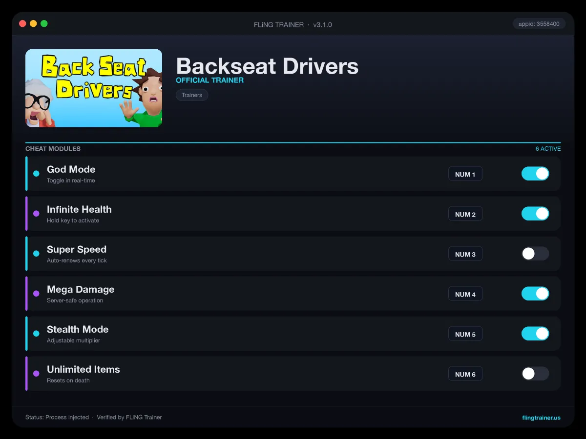 Backseat Drivers Trainer interface