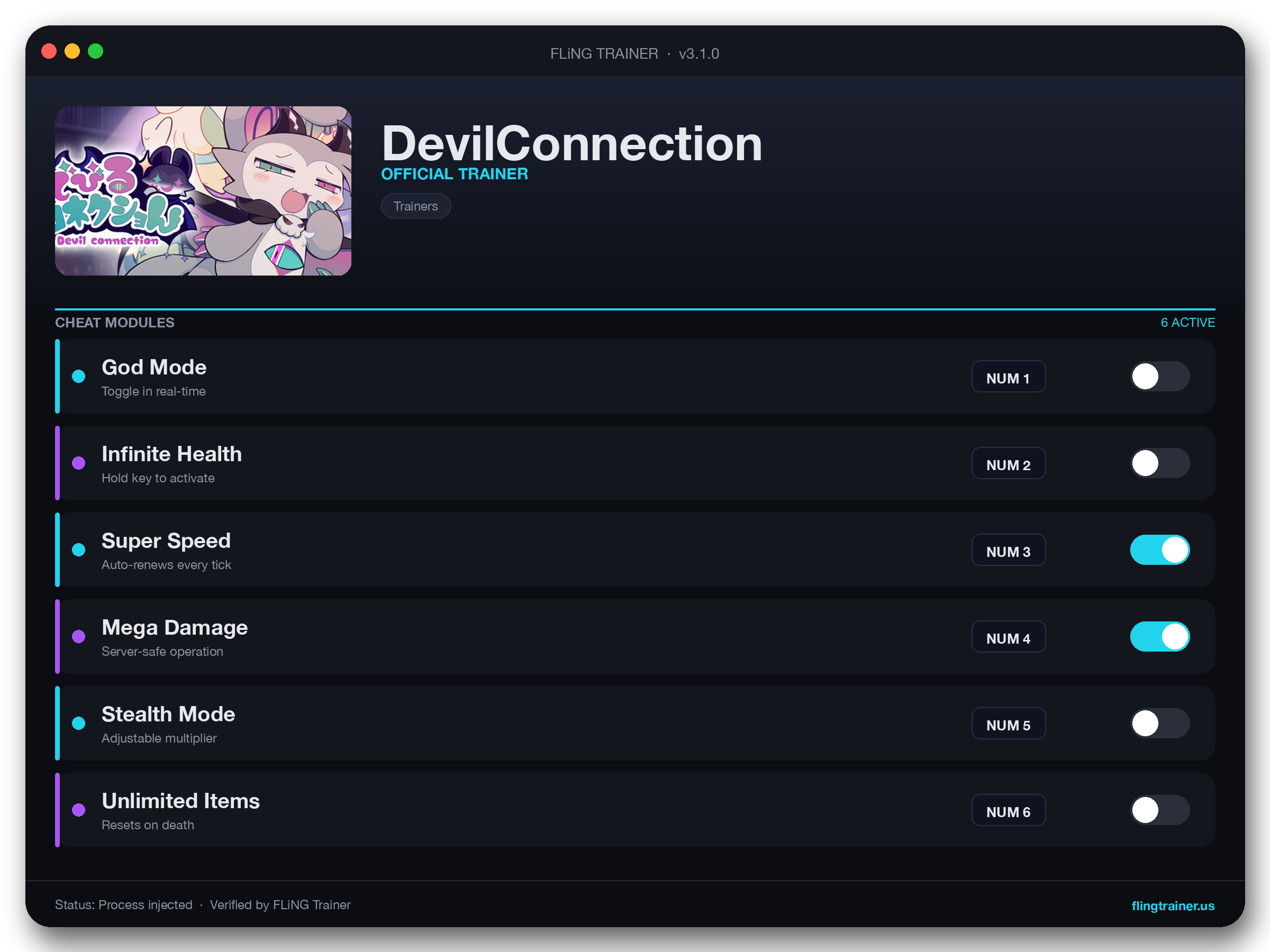 DevilConnection Trainer interface