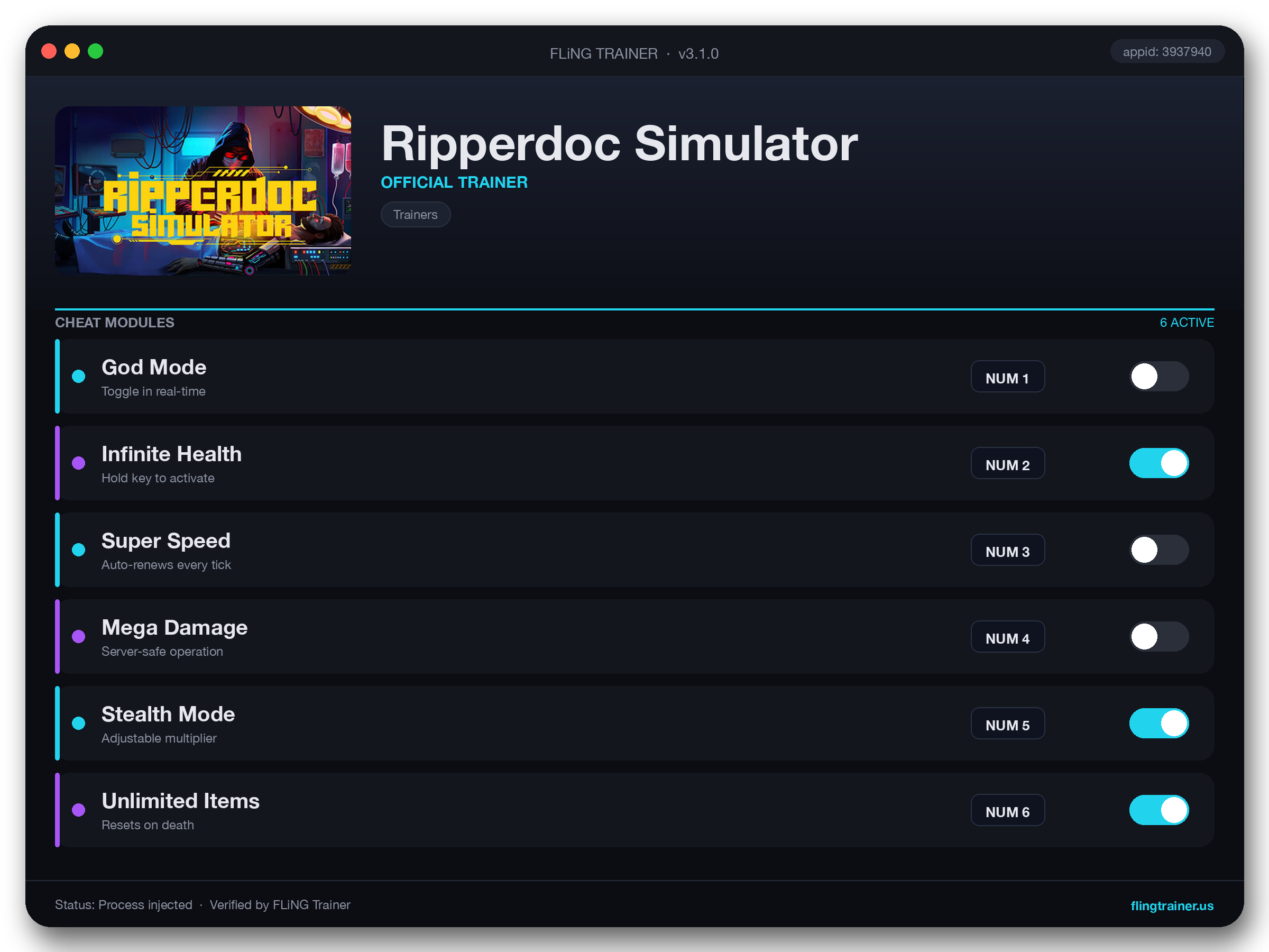 Ripperdoc Simulator Trainer interface