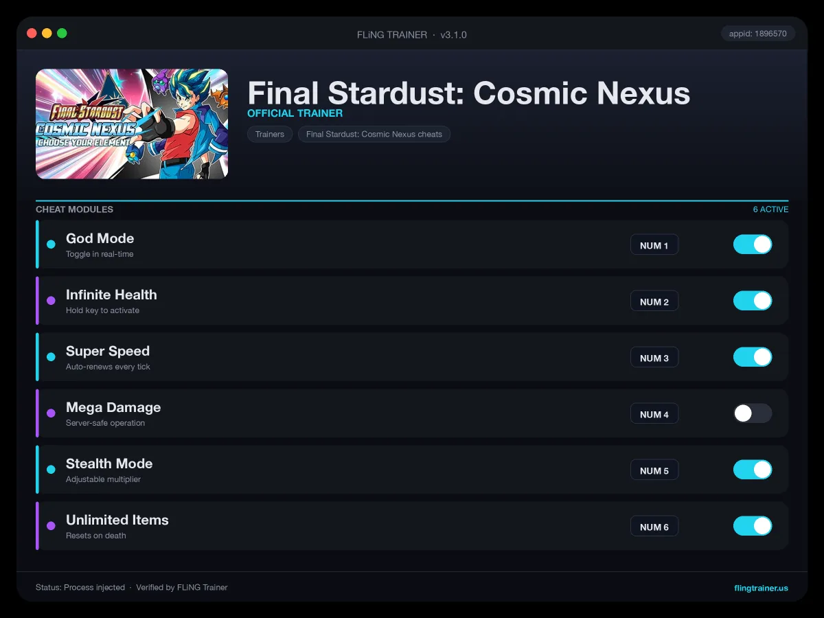 Final Stardust: Cosmic Nexus Trainer interface