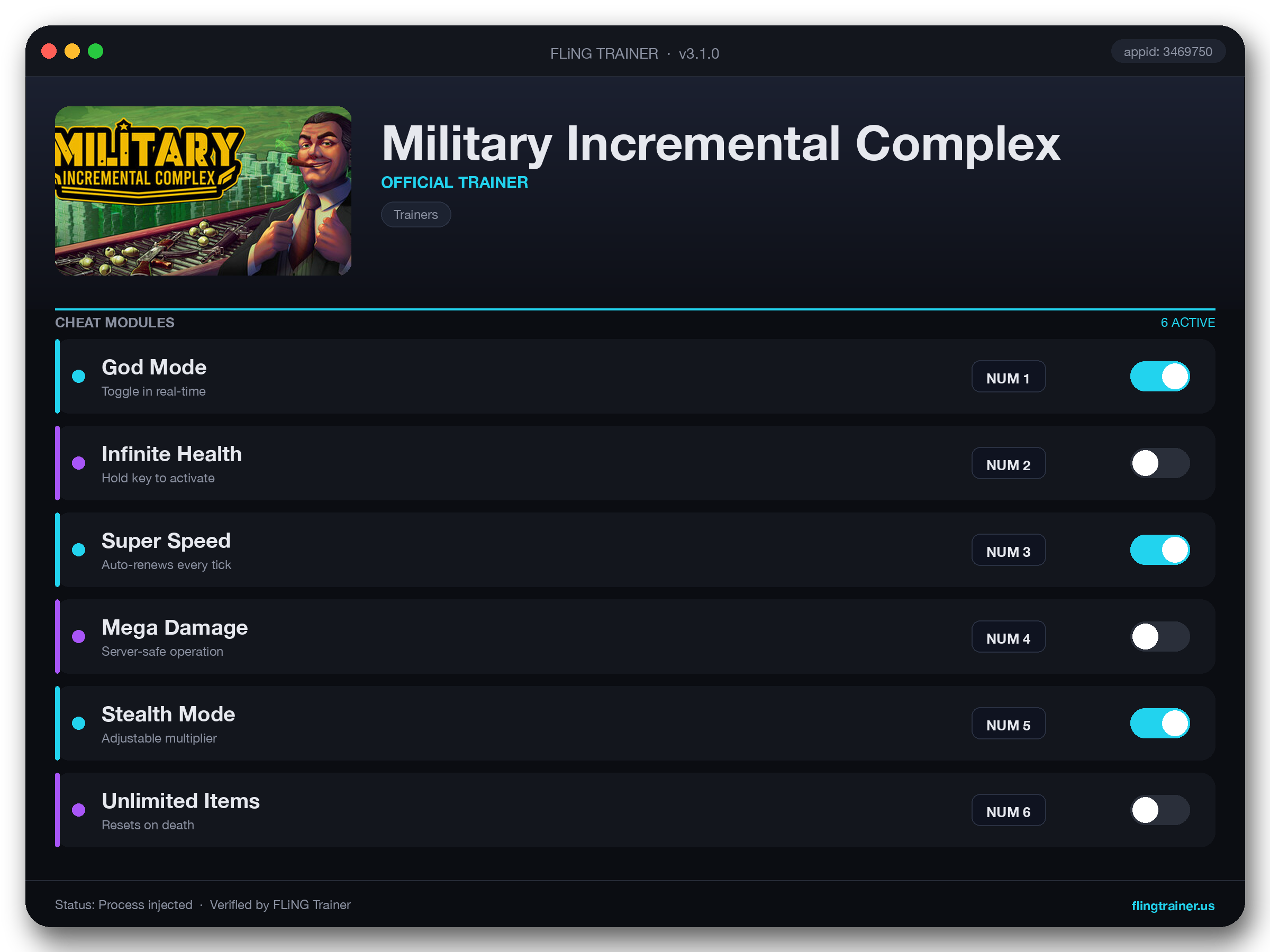 Military Incremental Complex Trainer interface