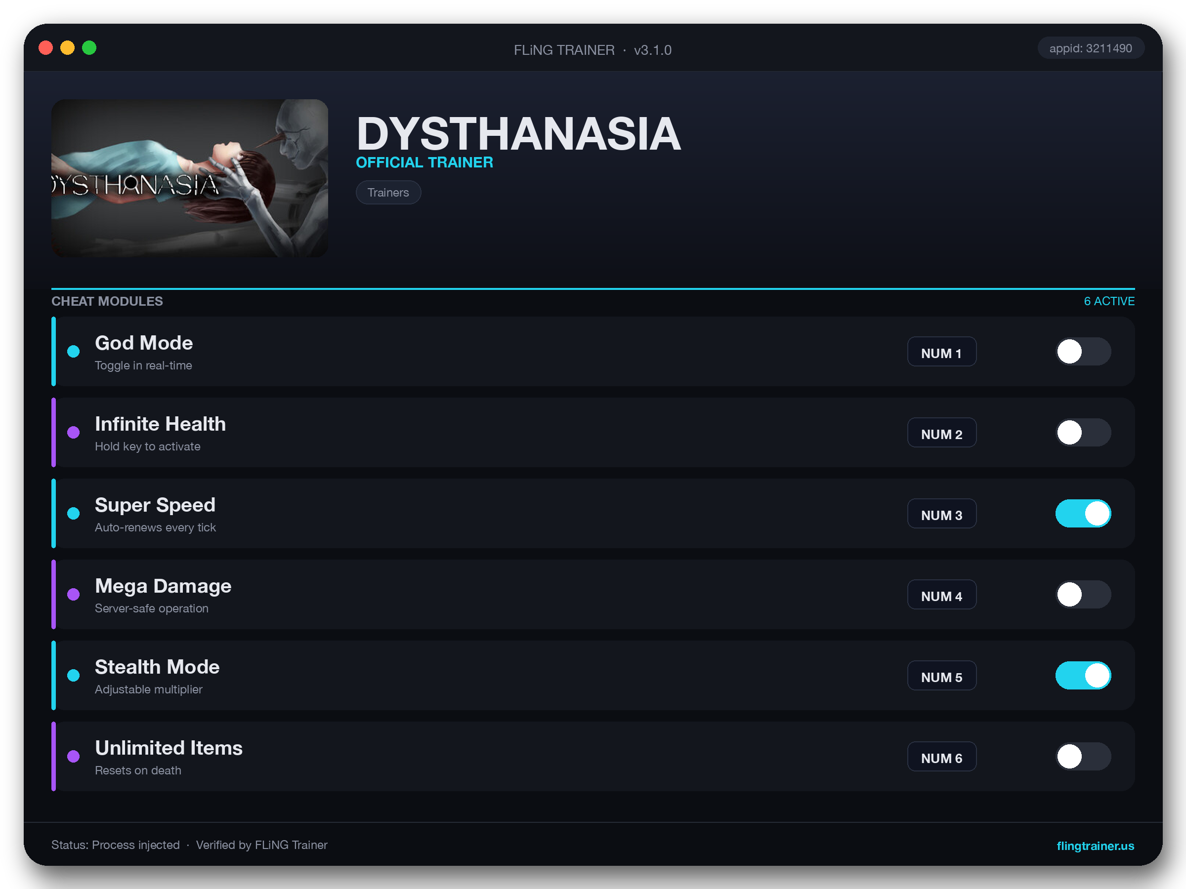 DYSTHANASIA Trainer interface