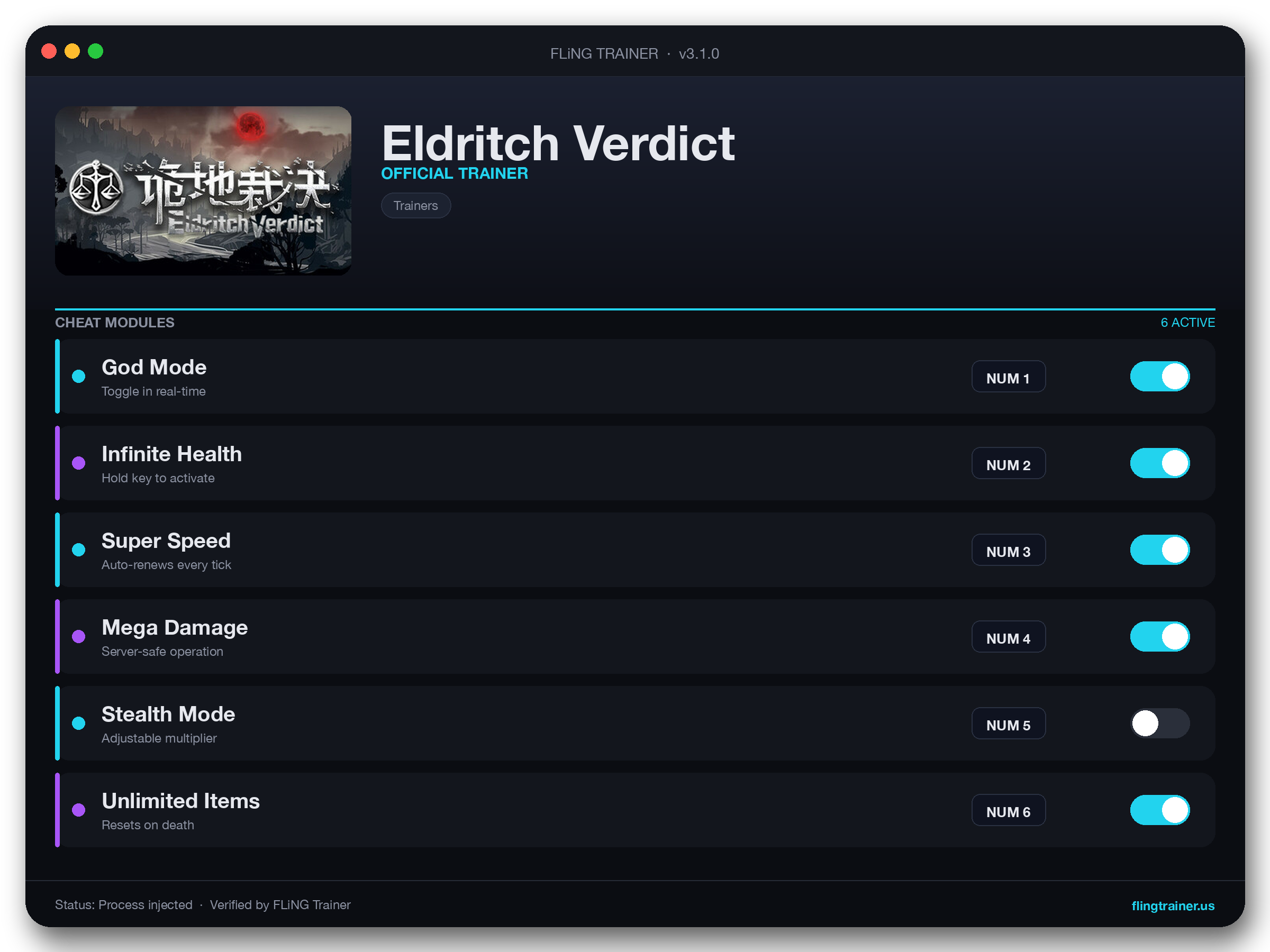 Eldritch Verdict Trainer interface