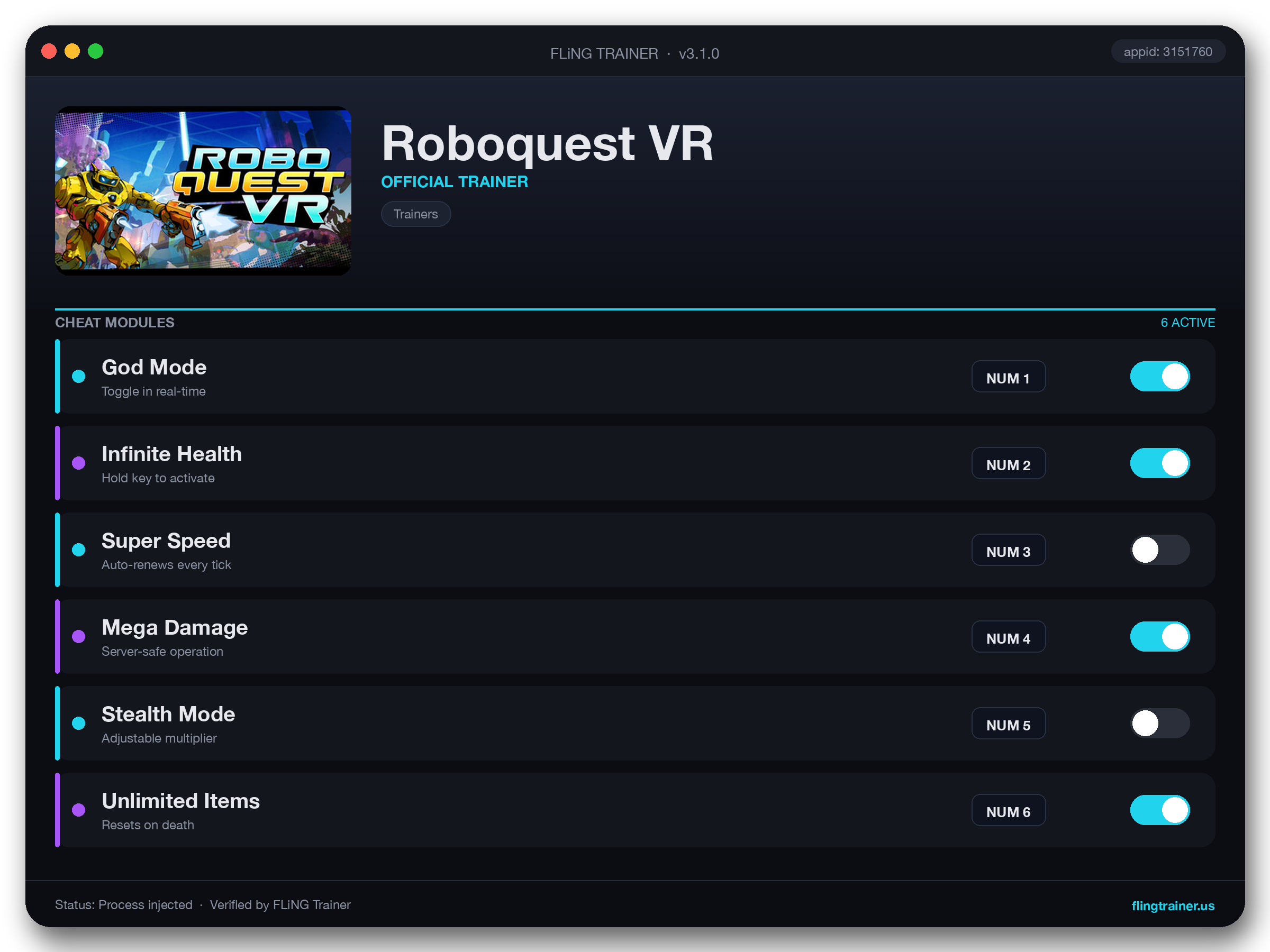 Roboquest VR Trainer interface