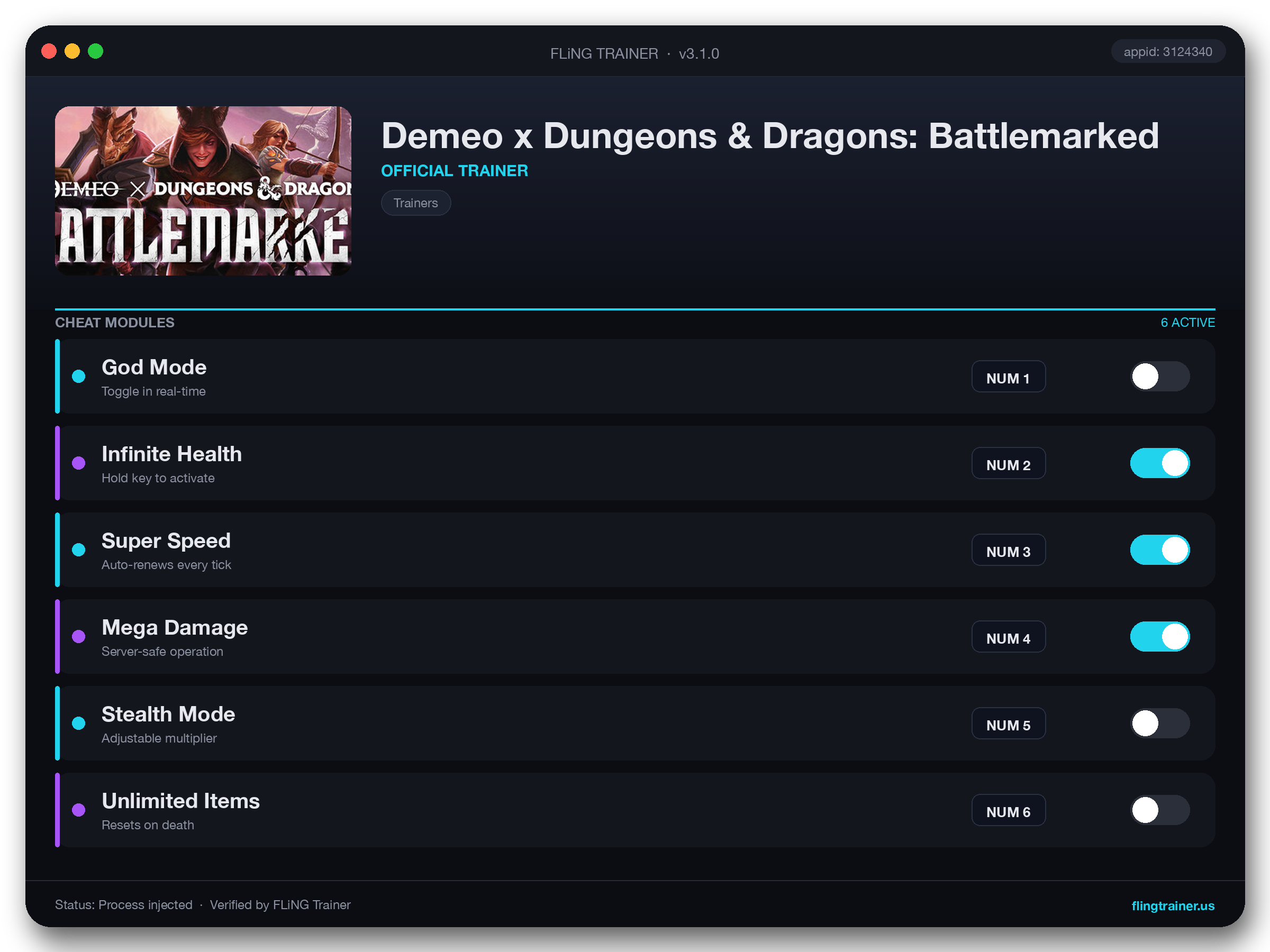Demeo x Dungeons & Dragons: Battlemarked Trainer interface
