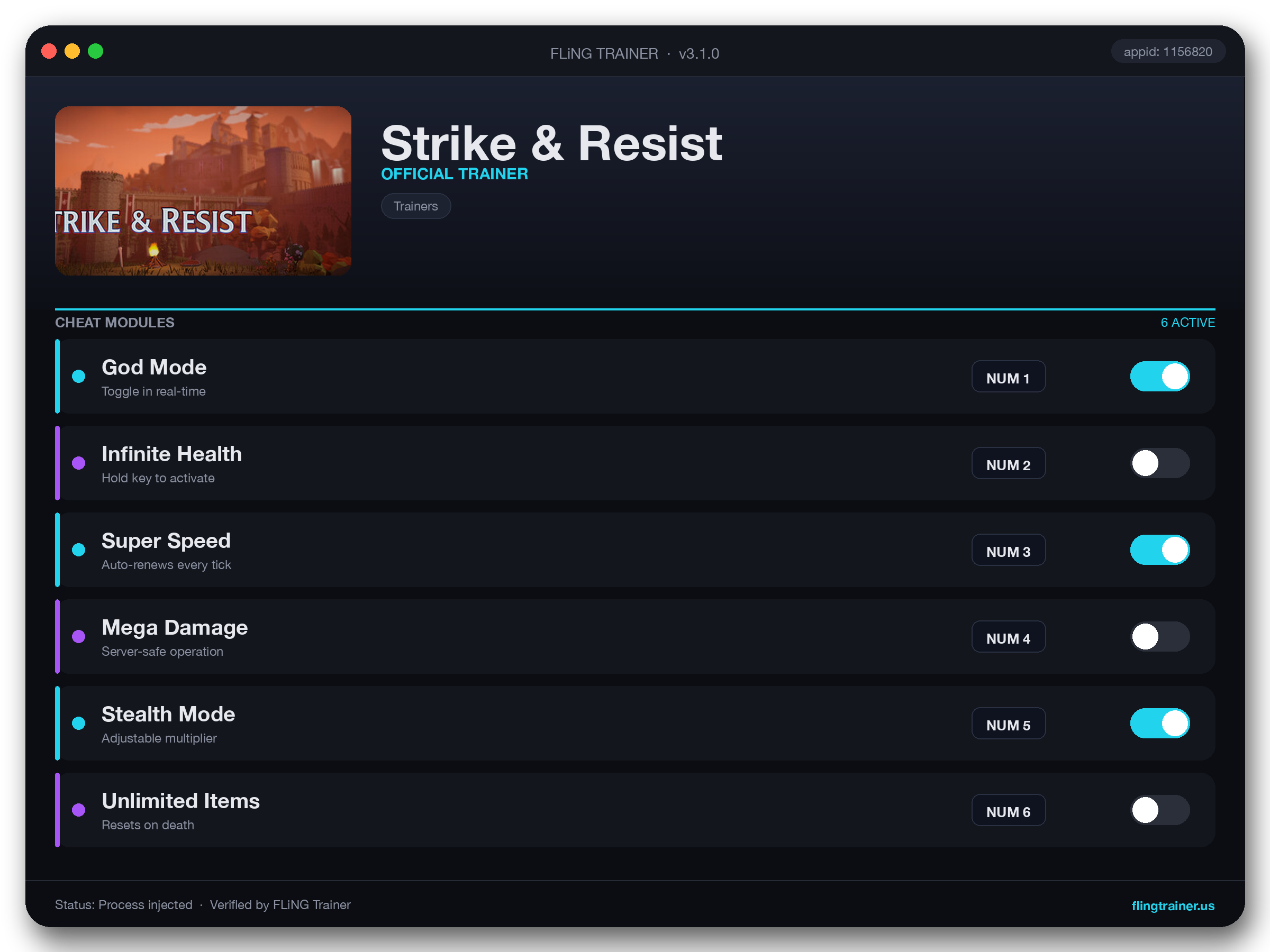 Strike & Resist Trainer interface
