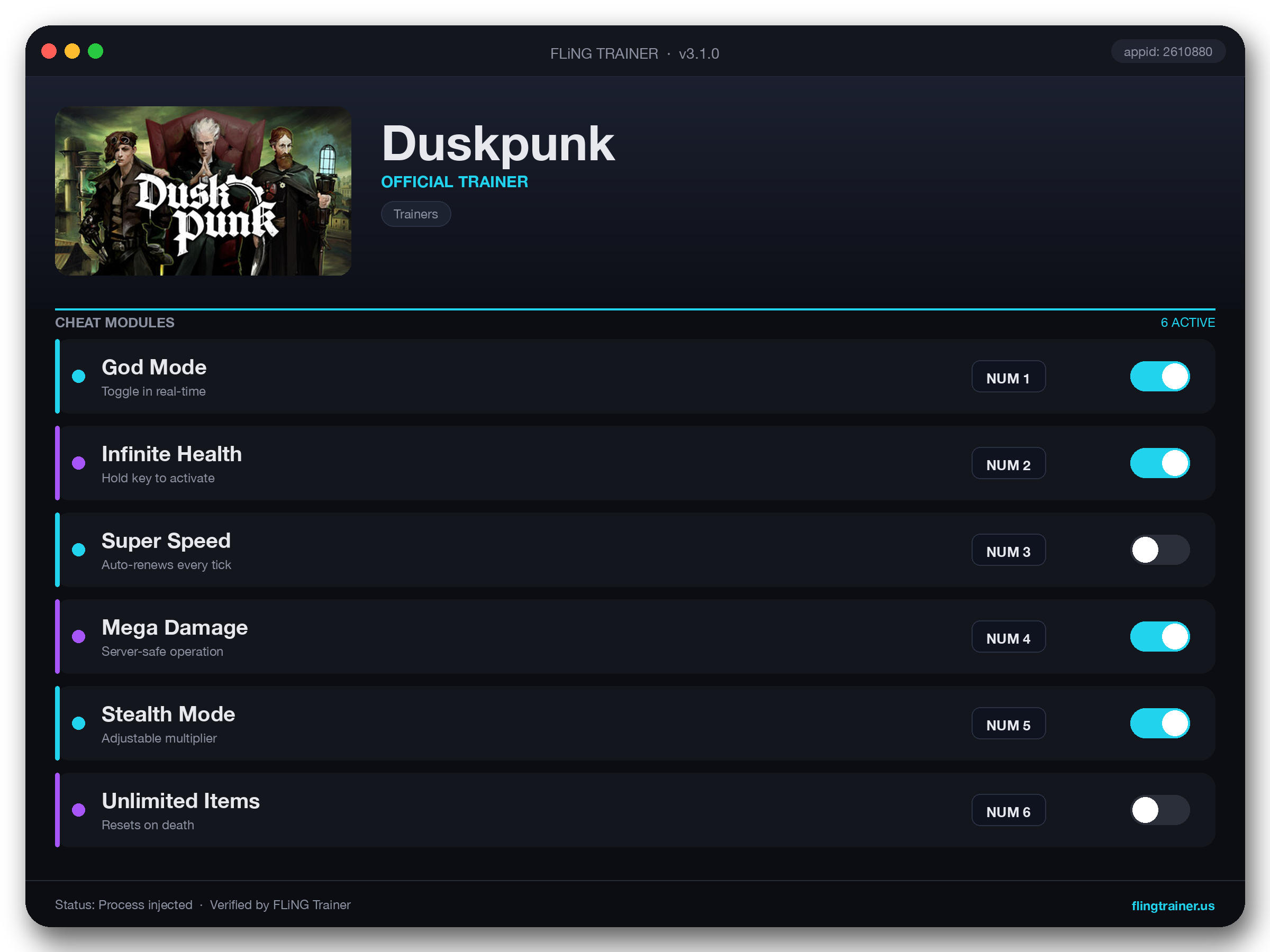 Duskpunk Trainer interface