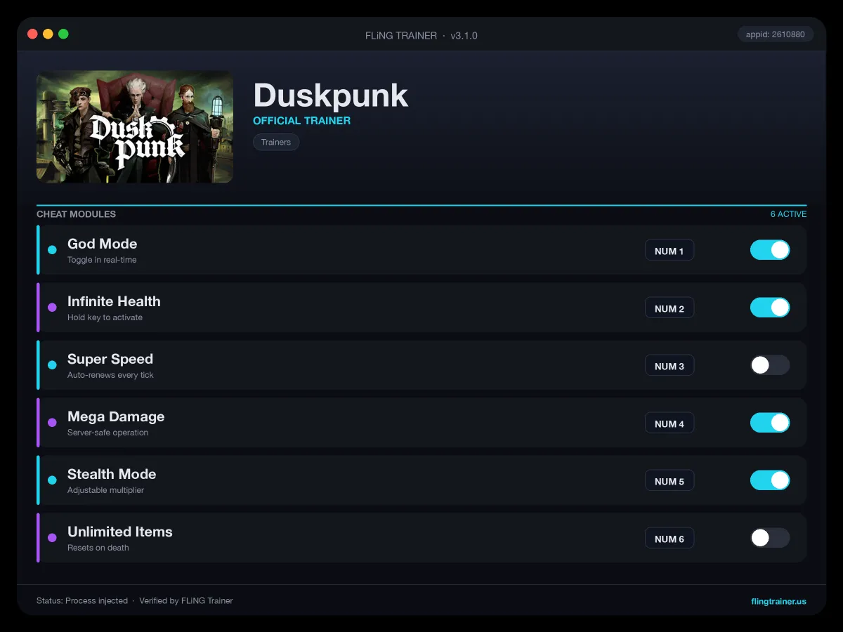 Duskpunk Trainer interface