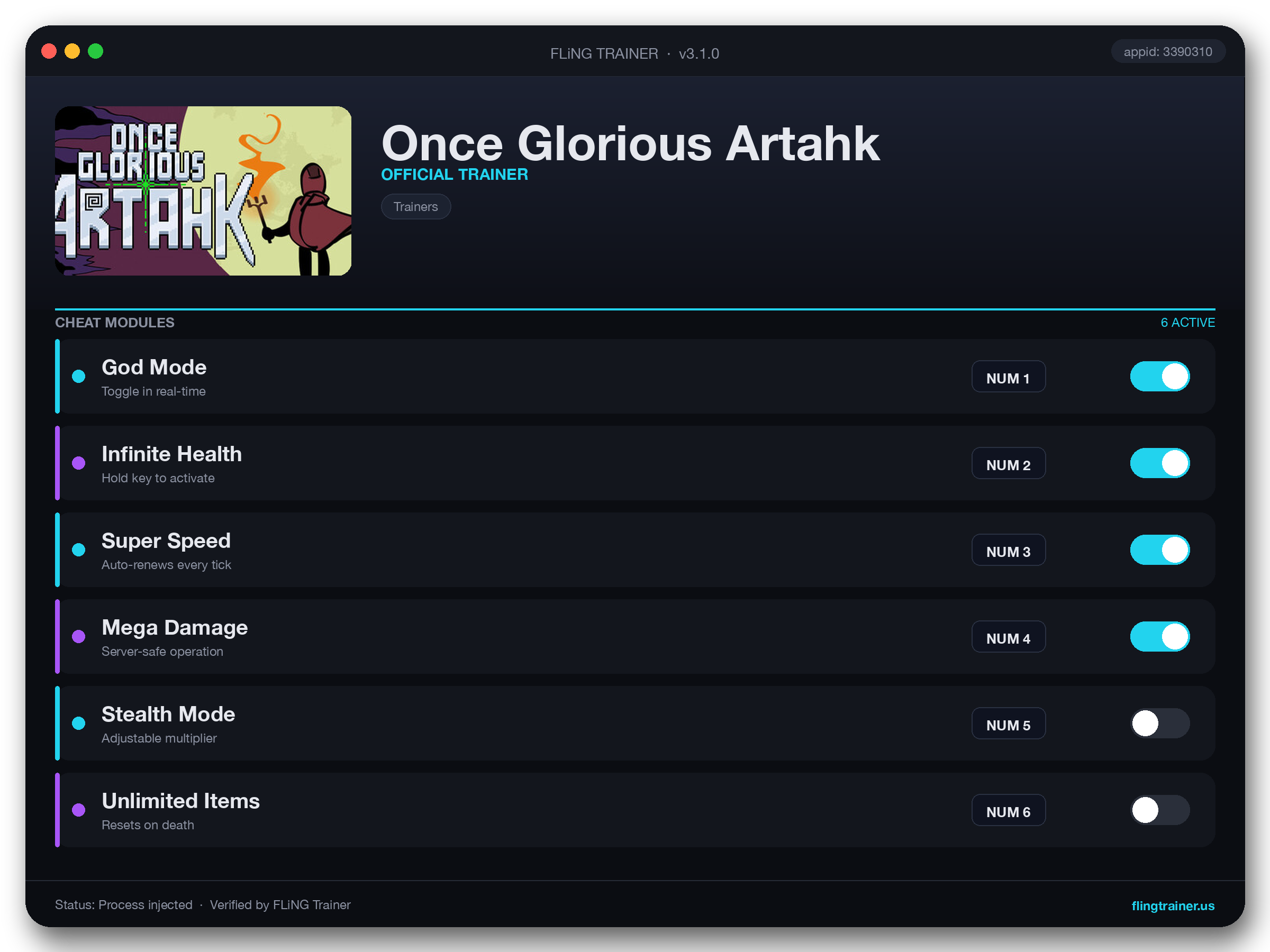 Once Glorious Artahk Trainer interface