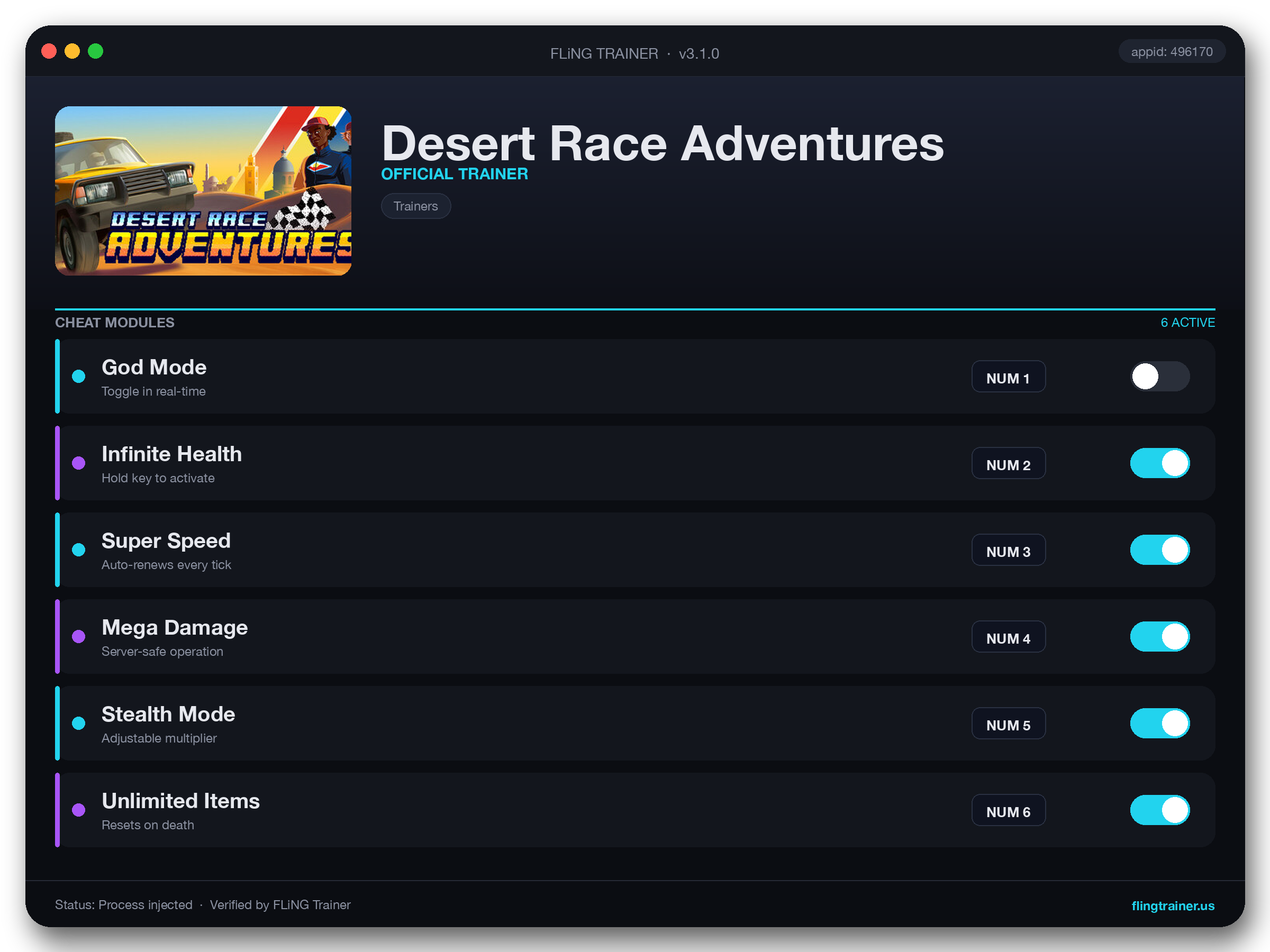Desert Race Adventures Trainer interface
