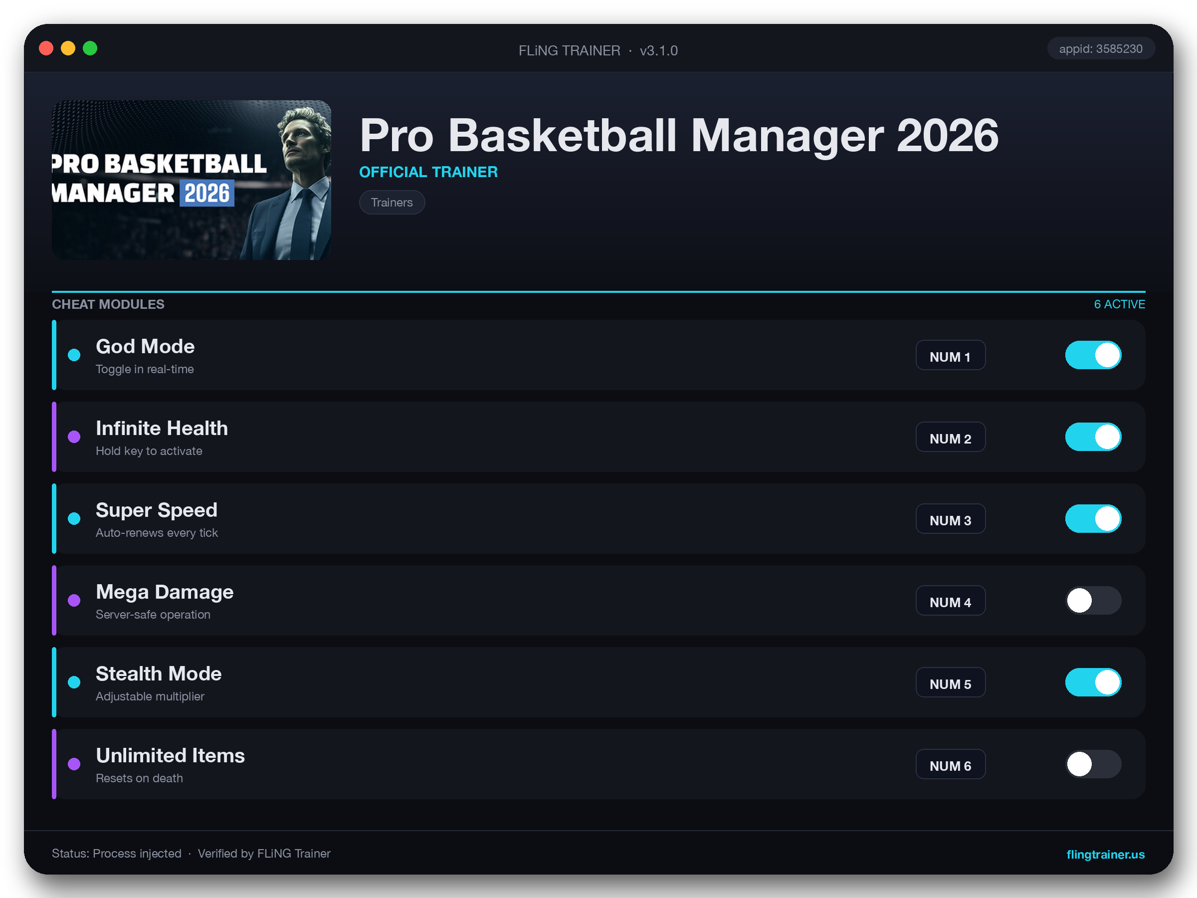 Pro Basketball Manager 2026 Trainer interface