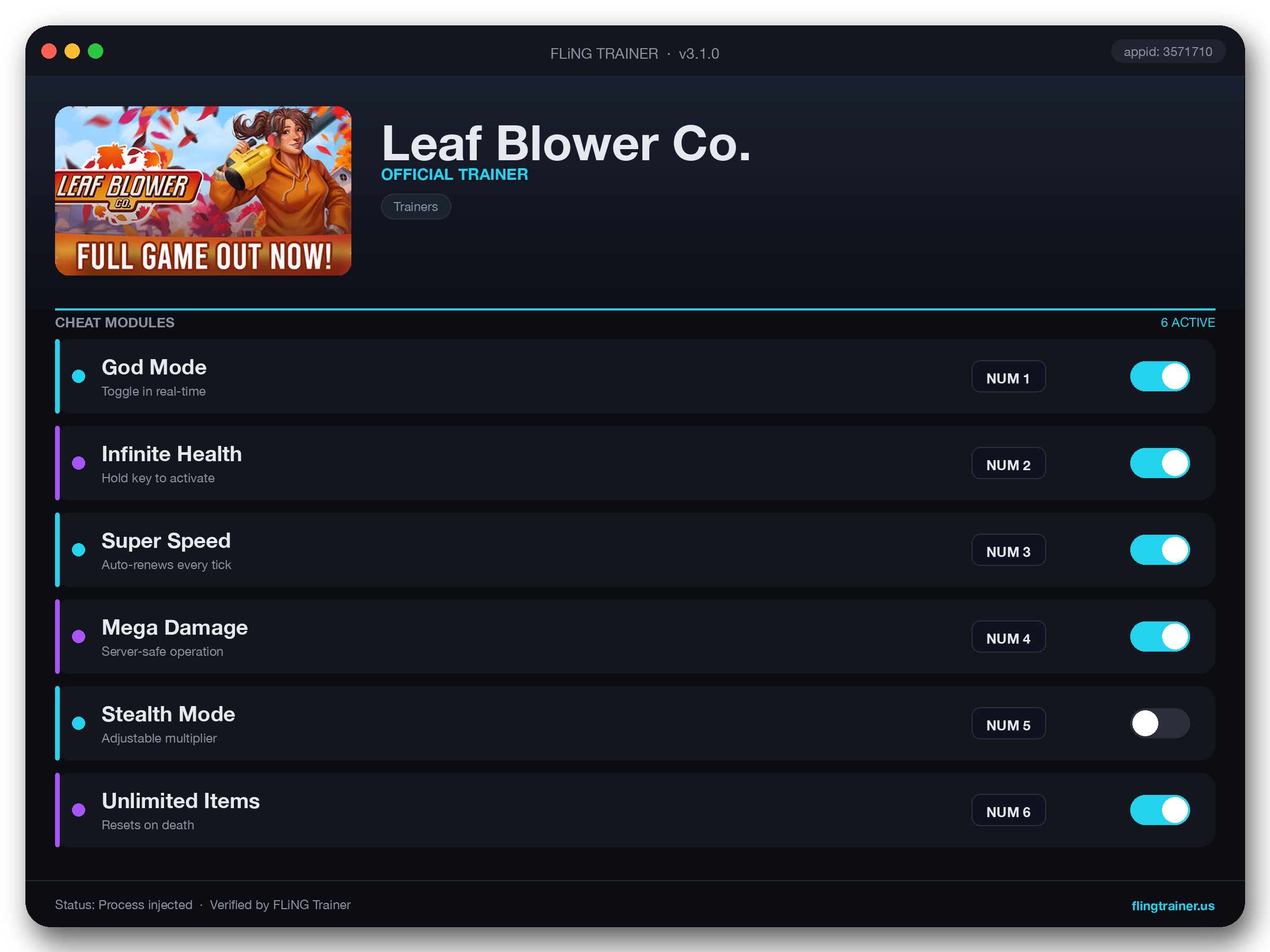 Leaf Blower Co. Trainer interface