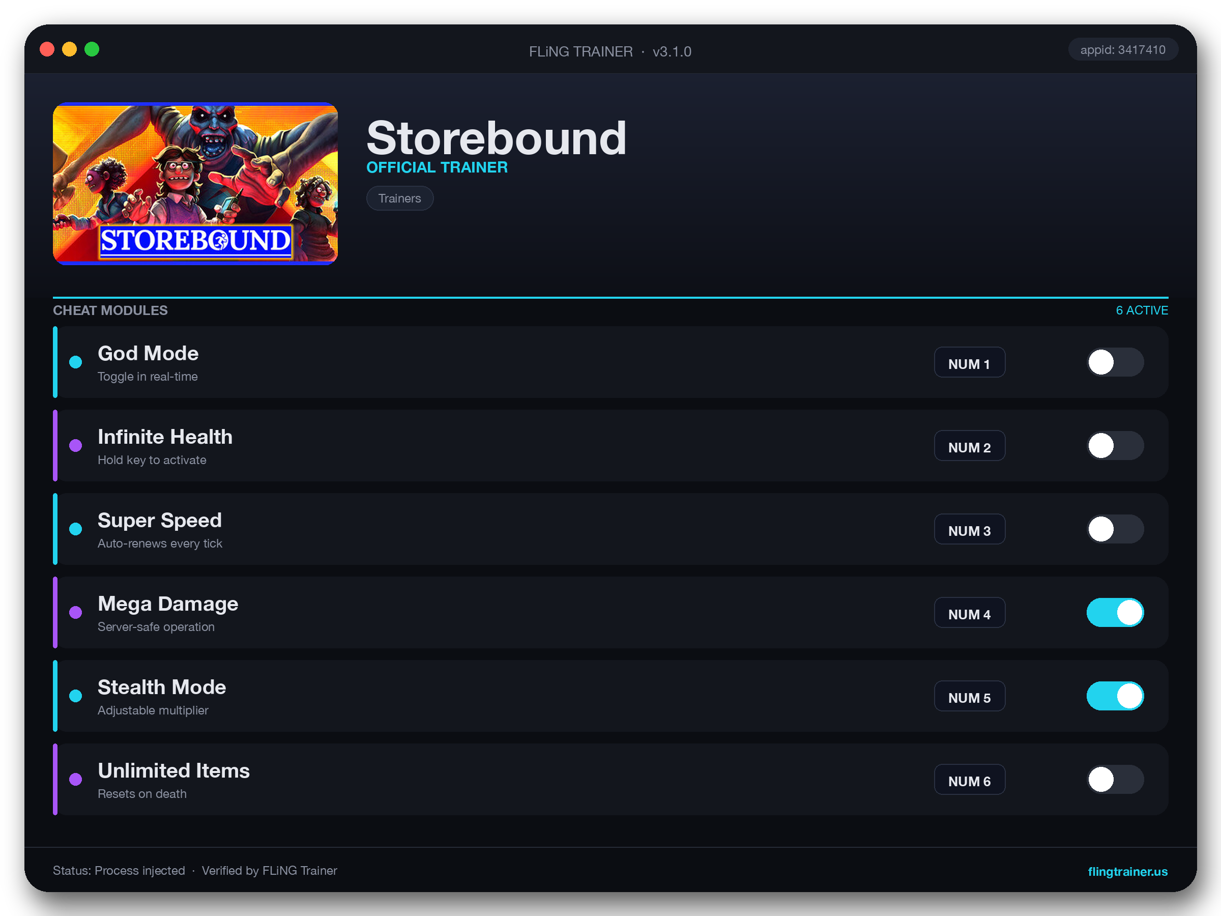 Storebound Trainer interface