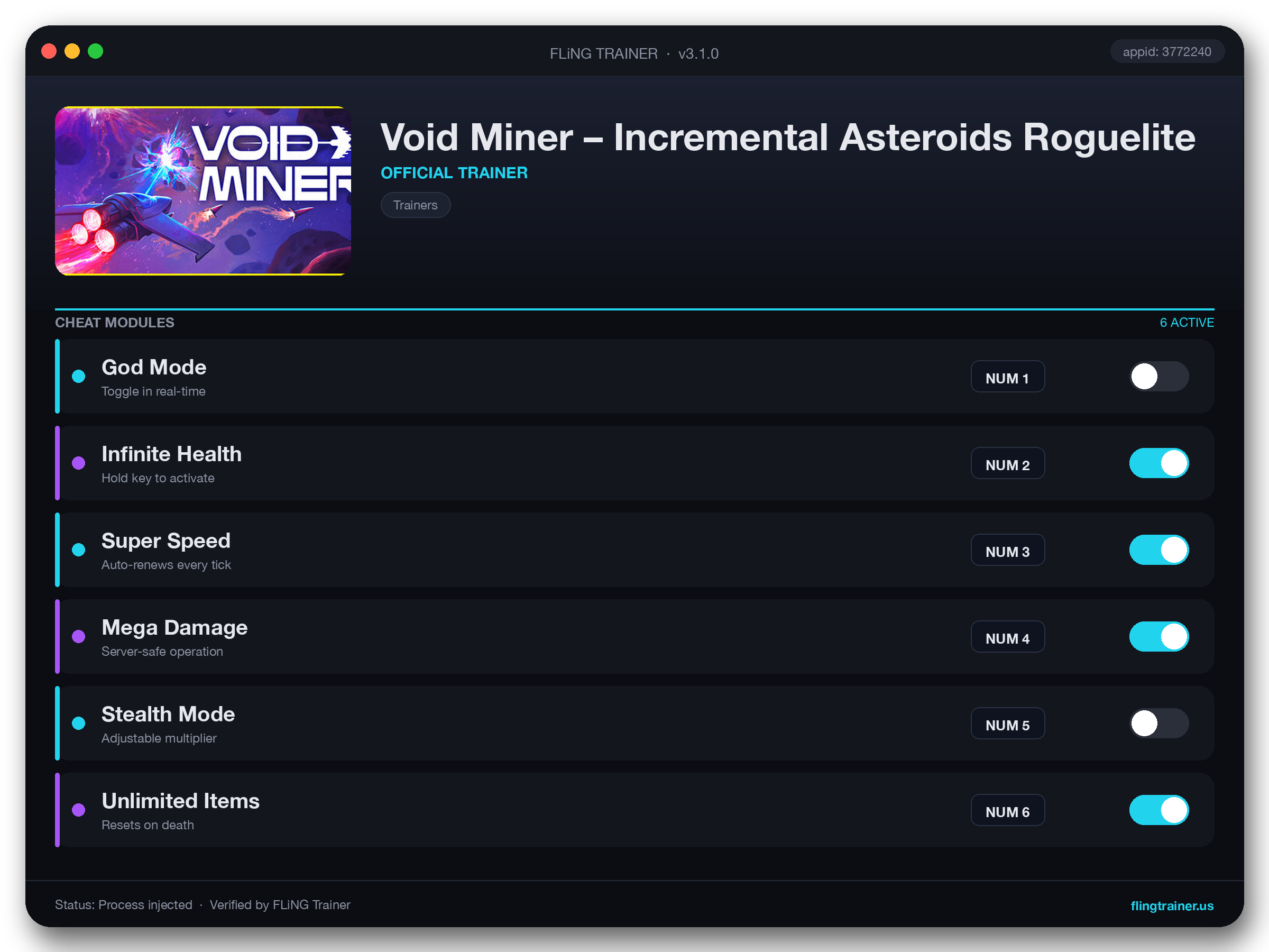 Void Miner – Incremental Asteroids Roguelite Trainer interface