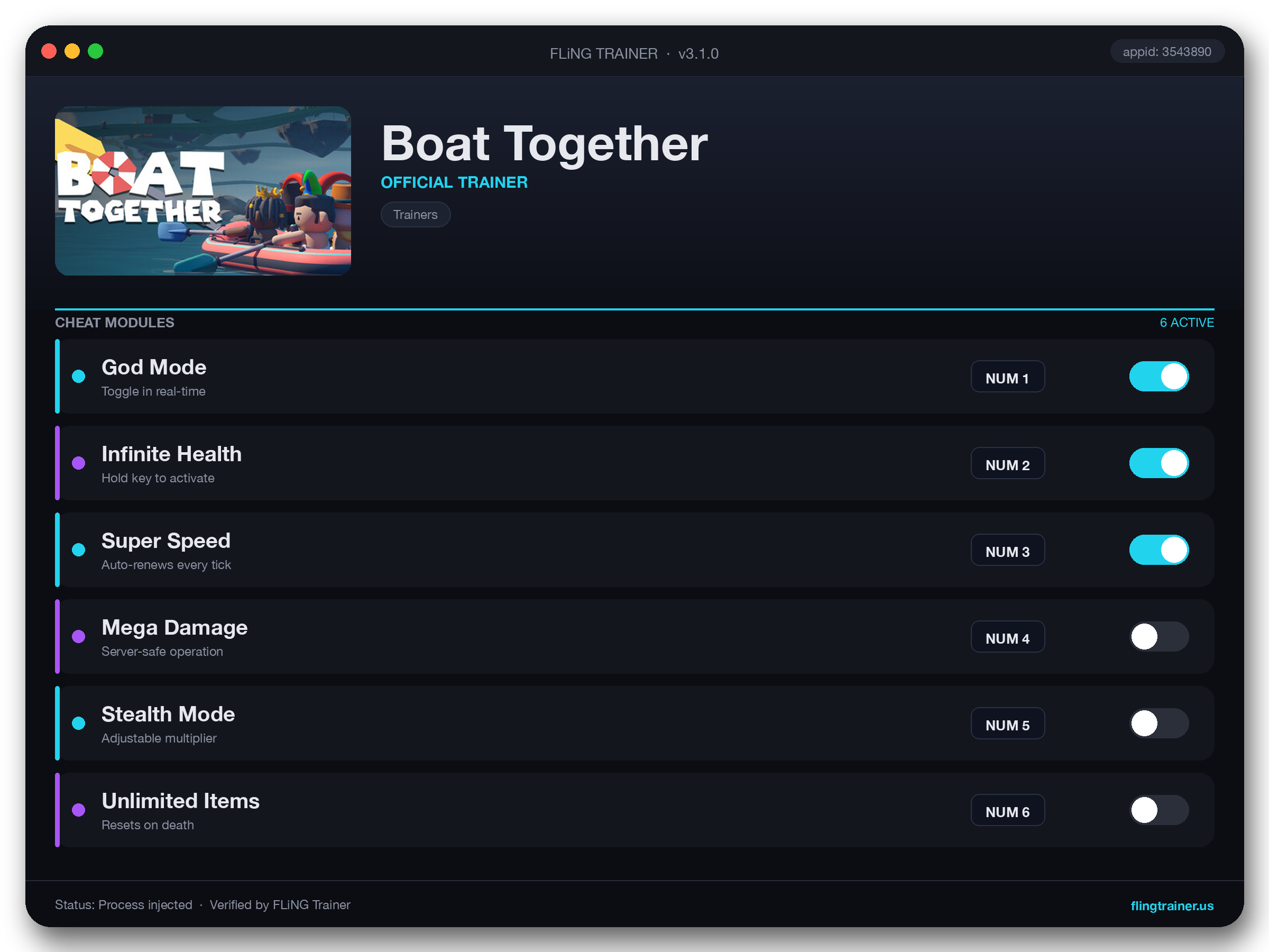 Boat Together Trainer interface
