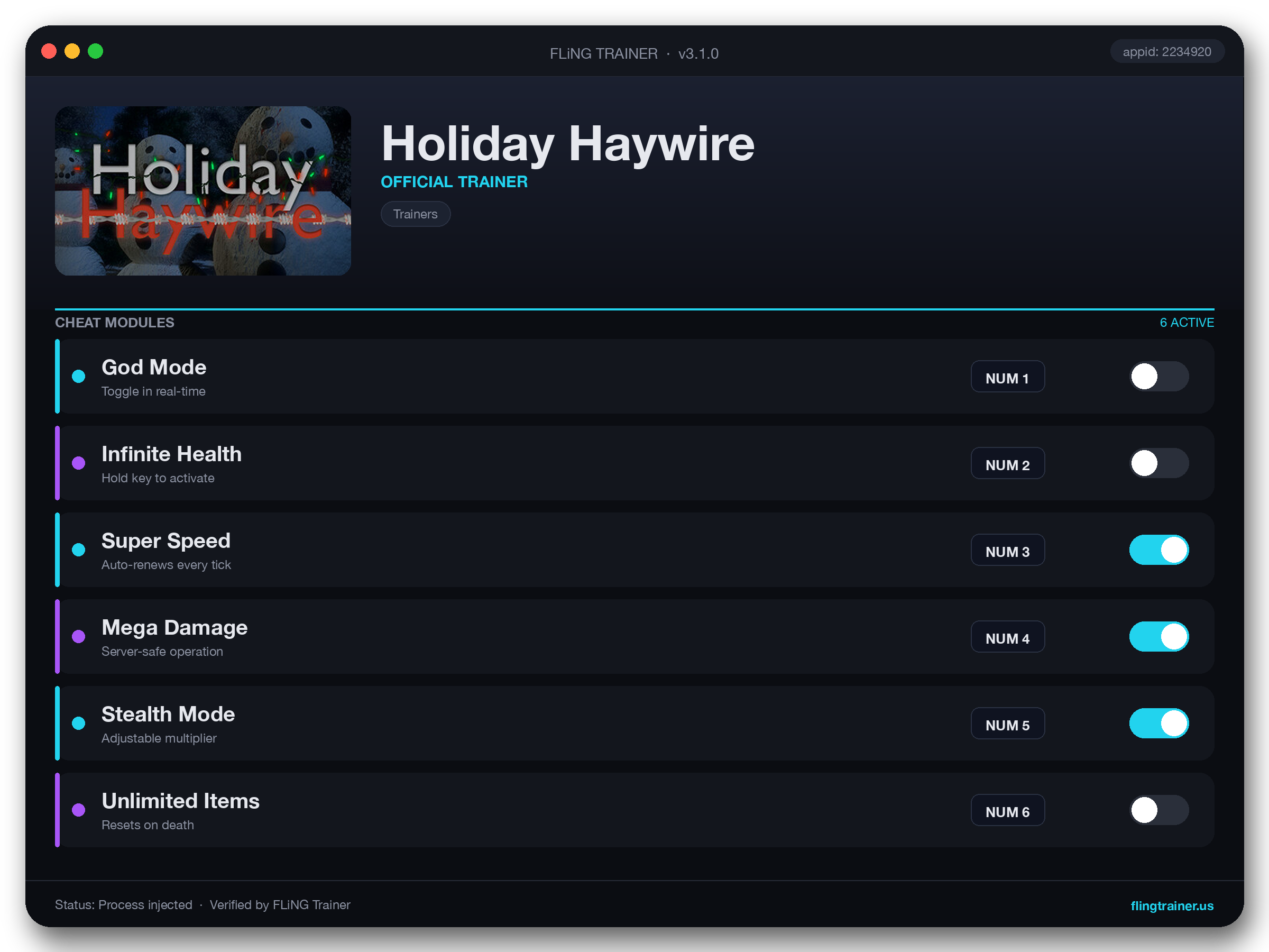 Holiday Haywire Trainer interface