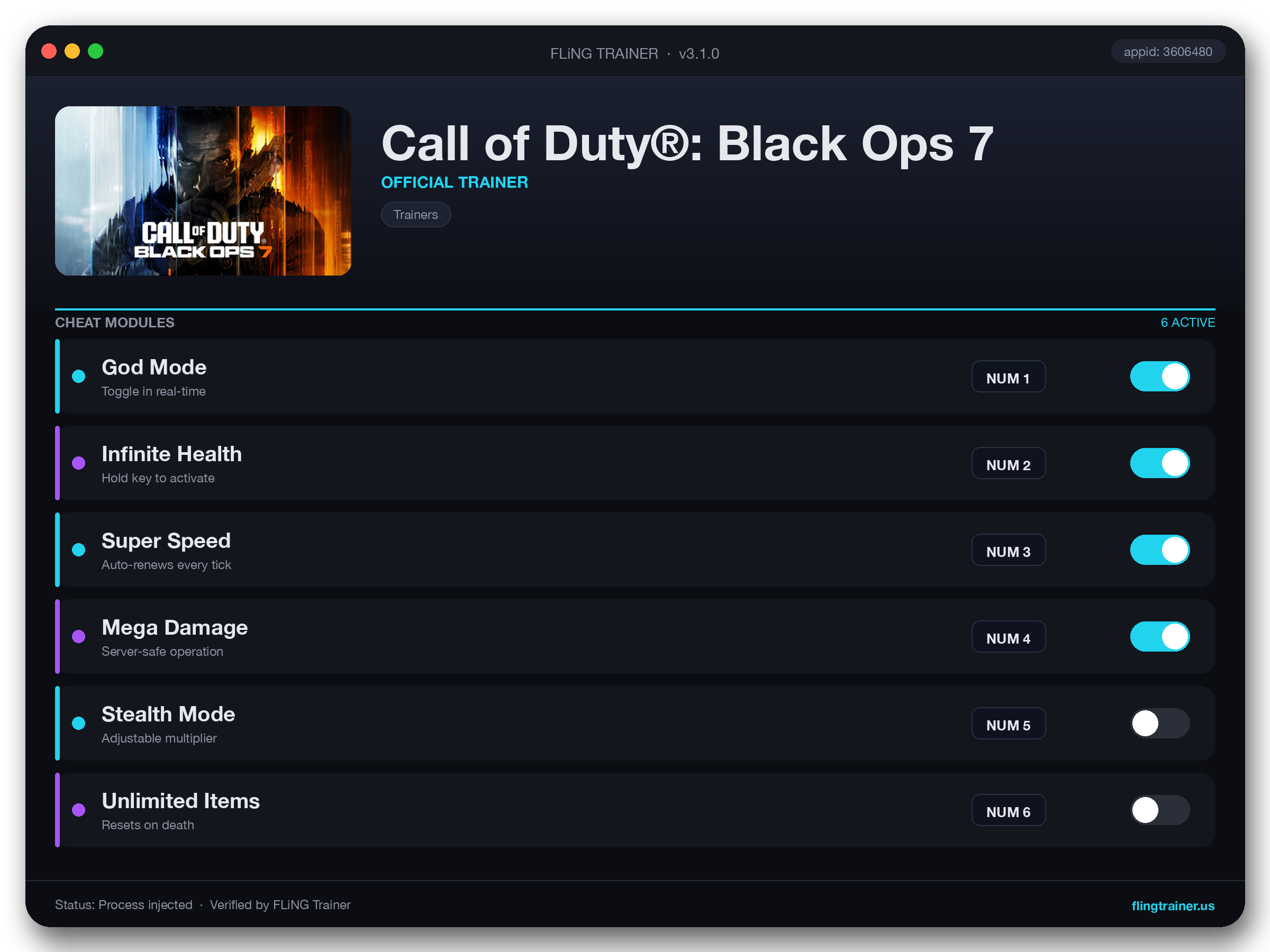 Call of Duty®: Black Ops 7 Trainer interface