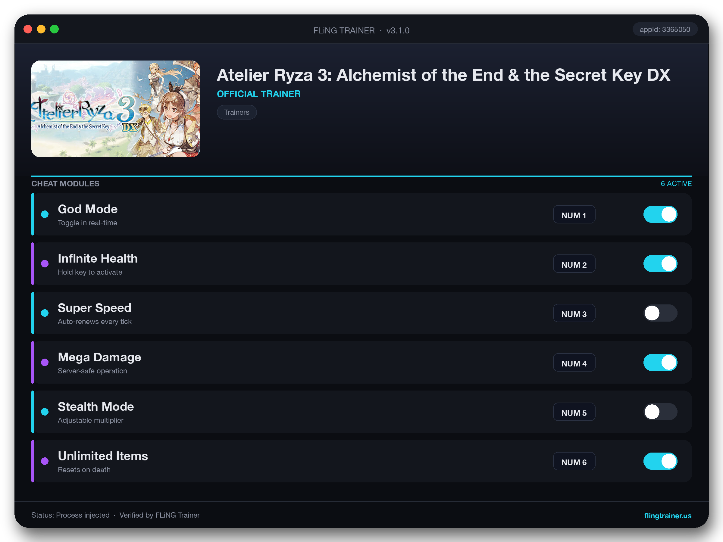 Atelier Ryza 3: Alchemist of the End & the Secret Key DX Trainer interface
