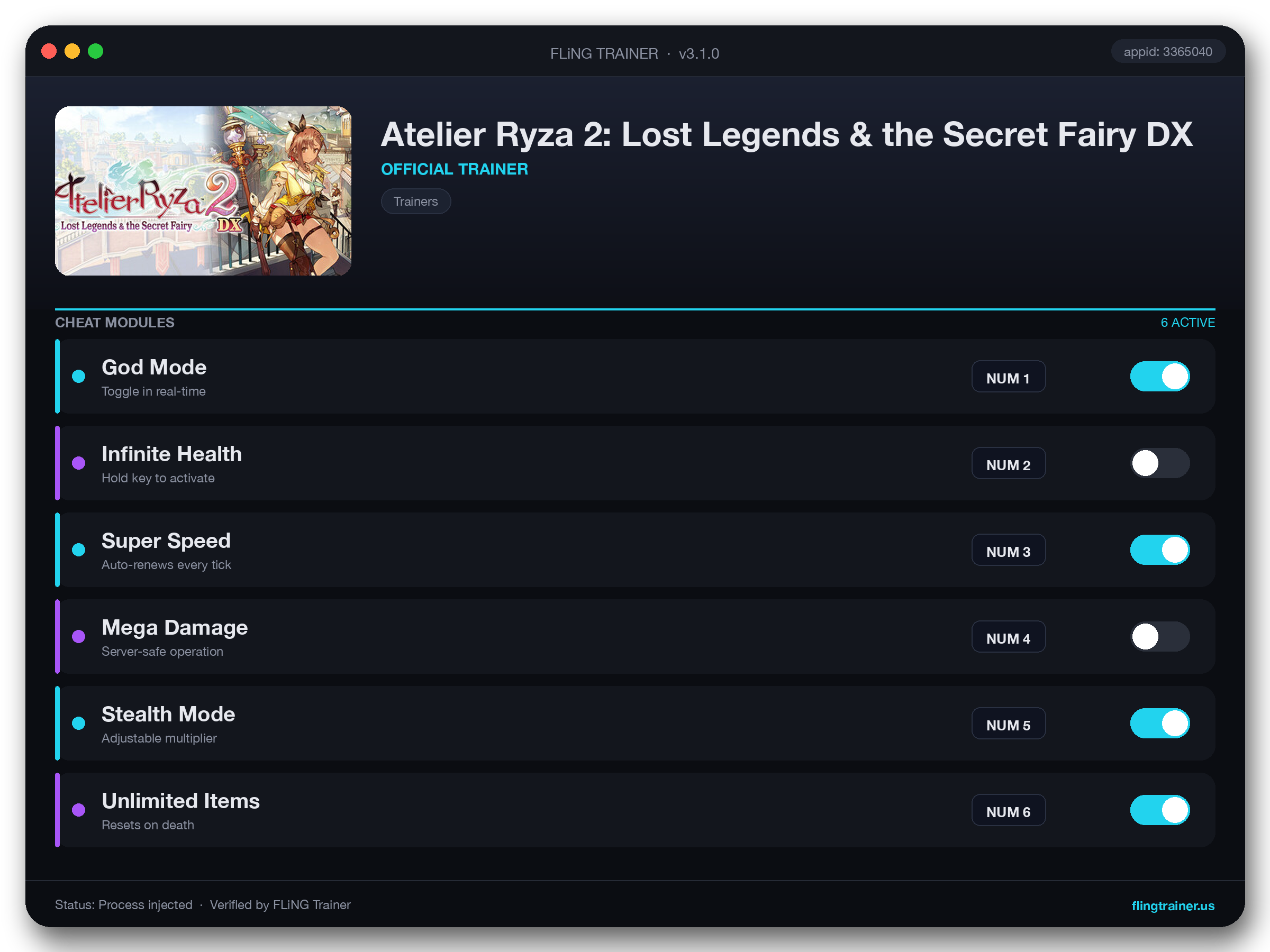 Atelier Ryza 2: Lost Legends & the Secret Fairy DX Trainer interface