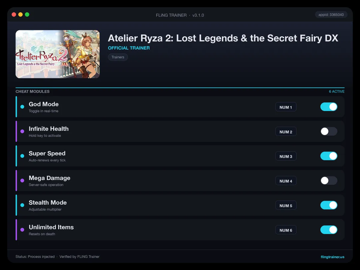 Atelier Ryza 2: Lost Legends & the Secret Fairy DX Trainer interface
