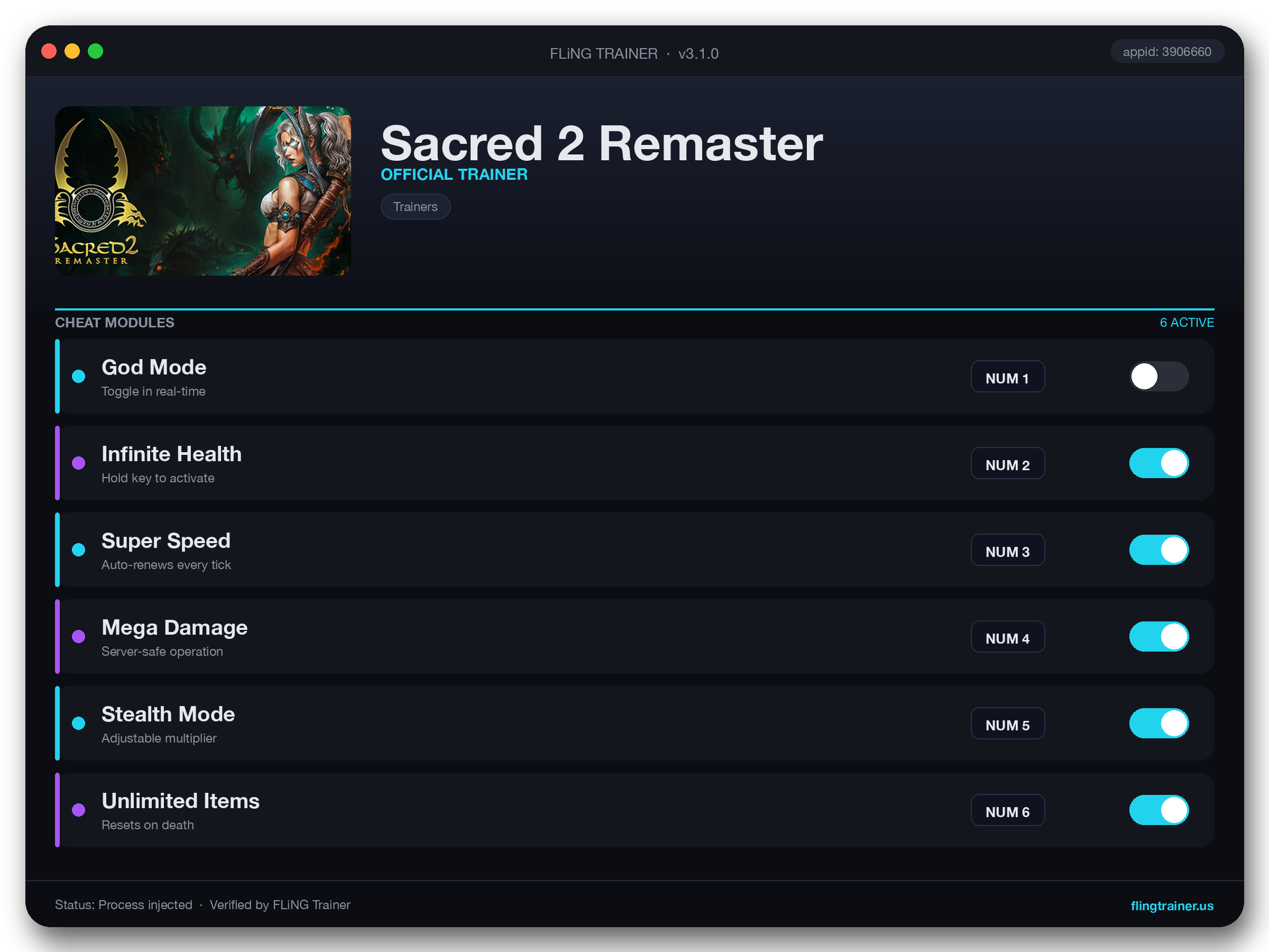Sacred 2 Remaster Trainer interface