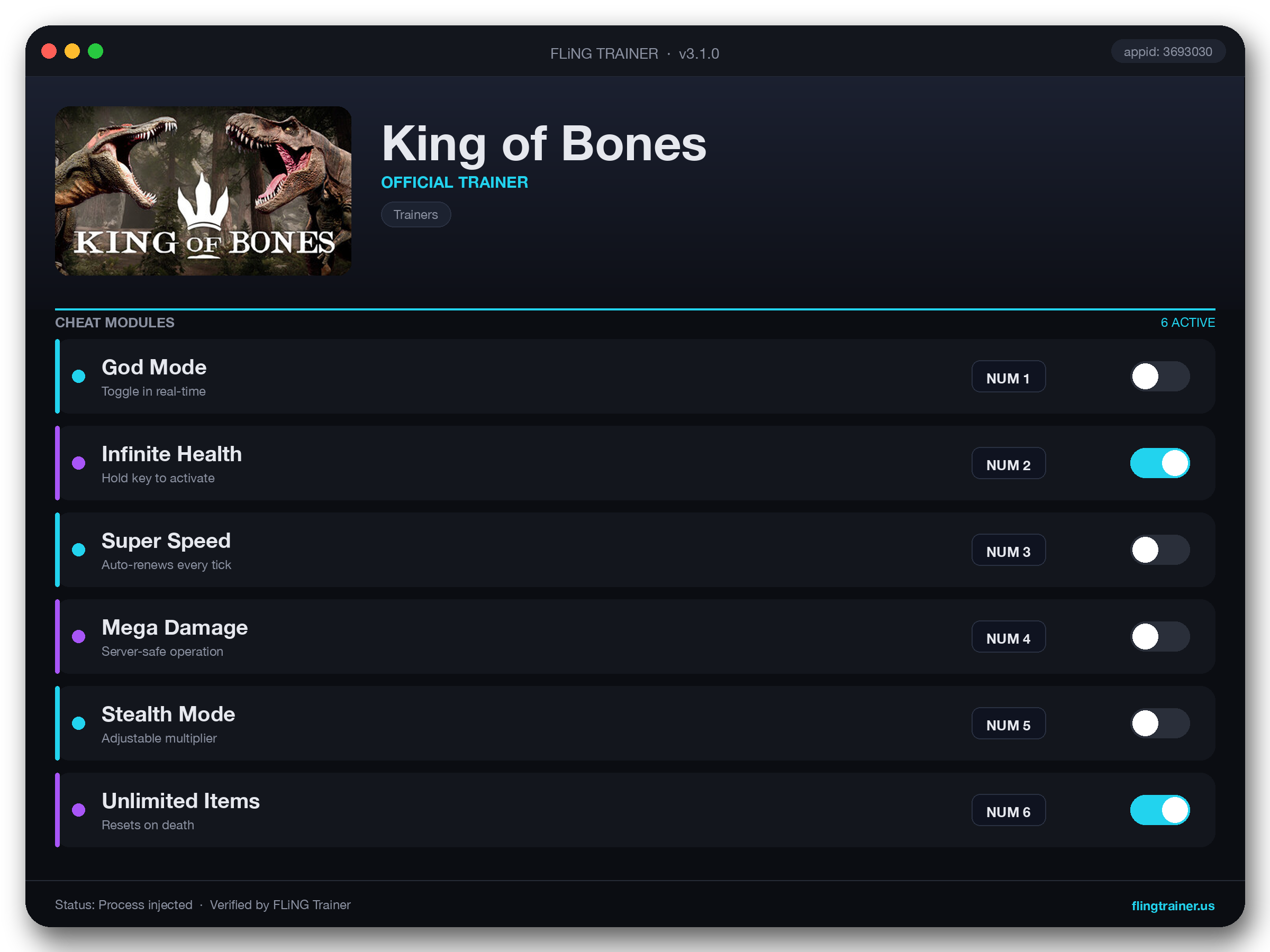 King of Bones Trainer interface