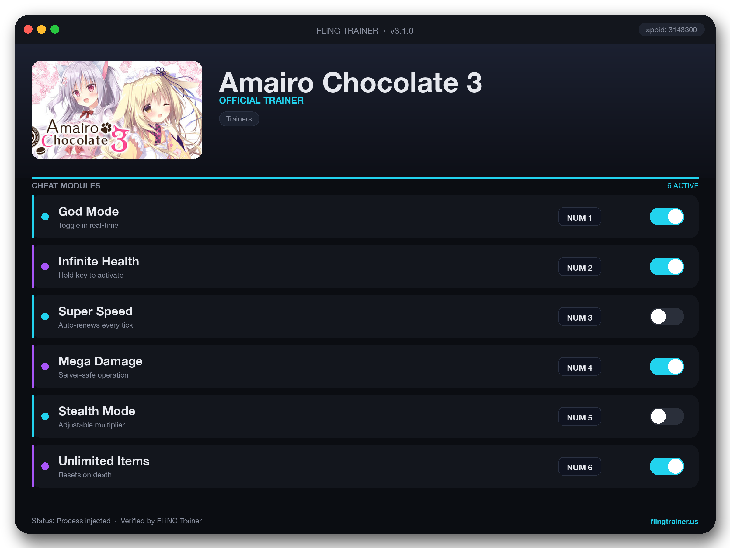 Amairo Chocolate 3 Trainer interface