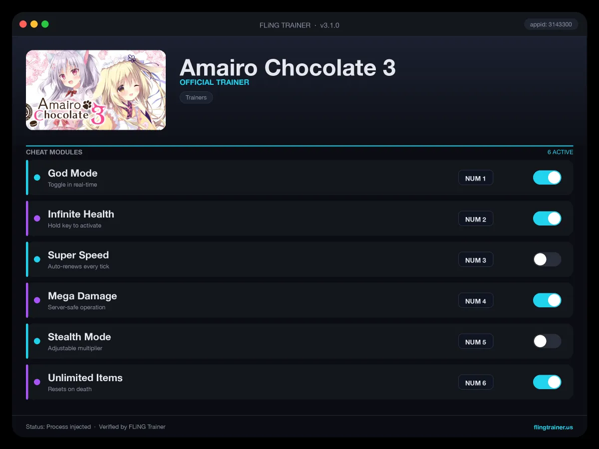 Amairo Chocolate 3 Trainer interface
