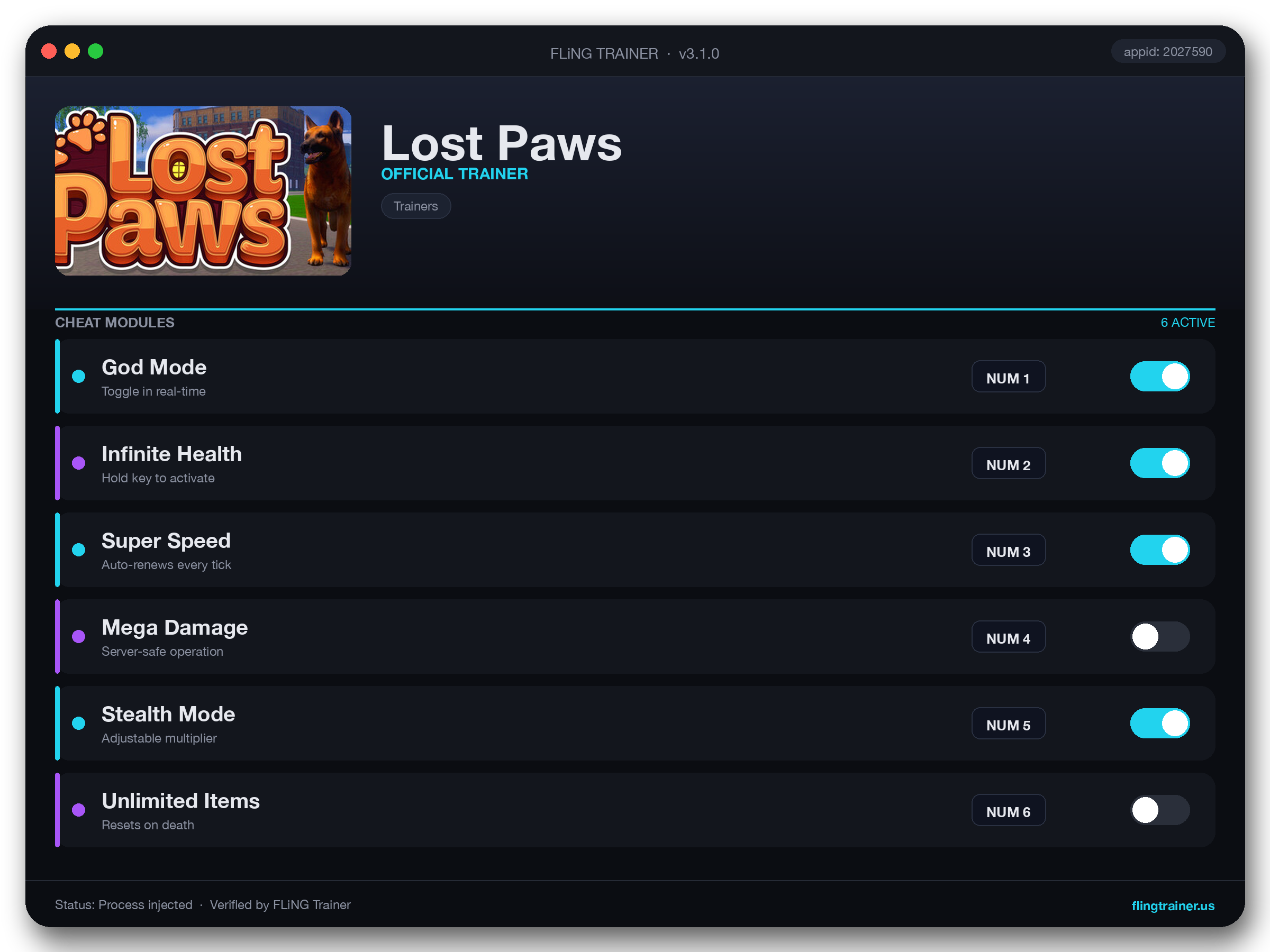 Lost Paws Trainer interface