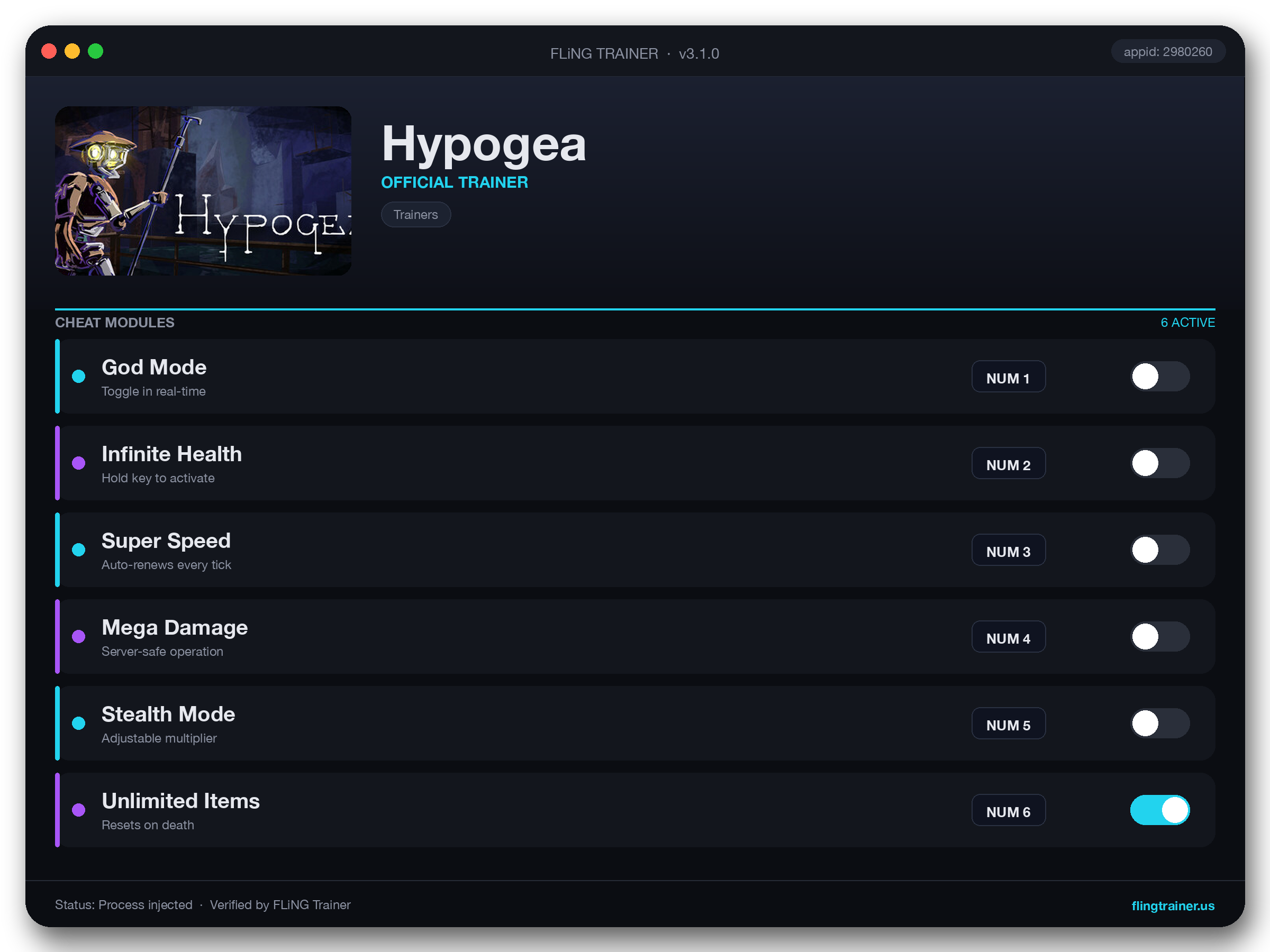 Hypogea Trainer interface