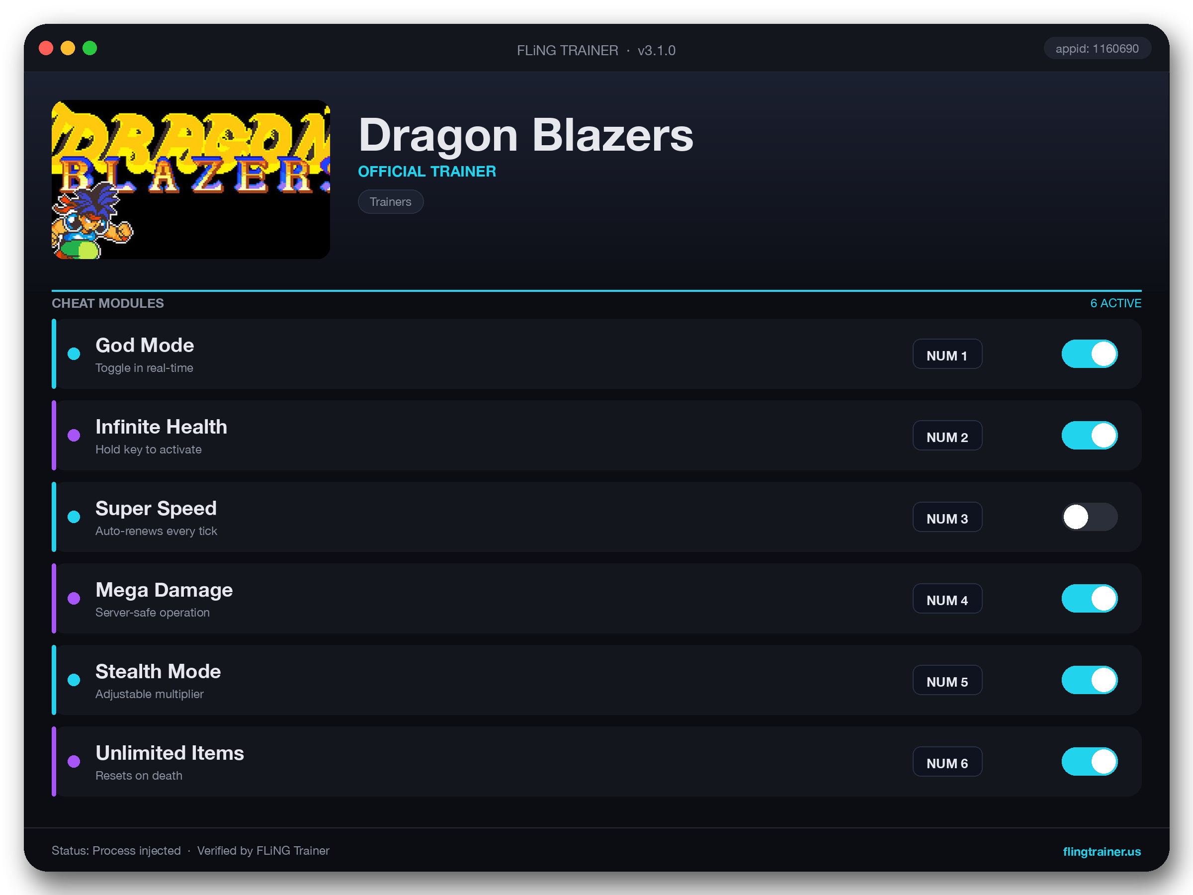 Dragon Blazers Trainer interface