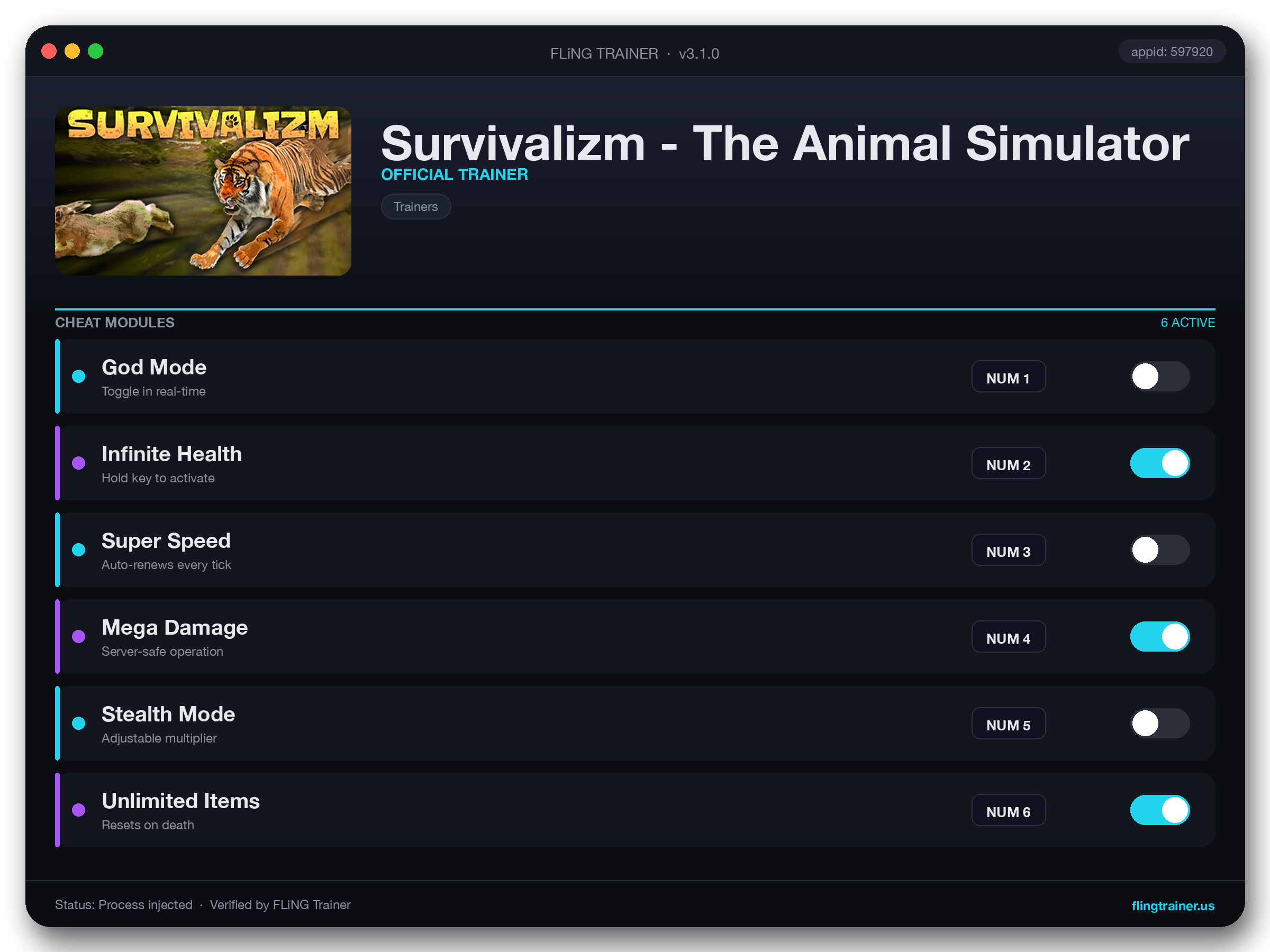 Survivalizm - The Animal Simulator Trainer interface