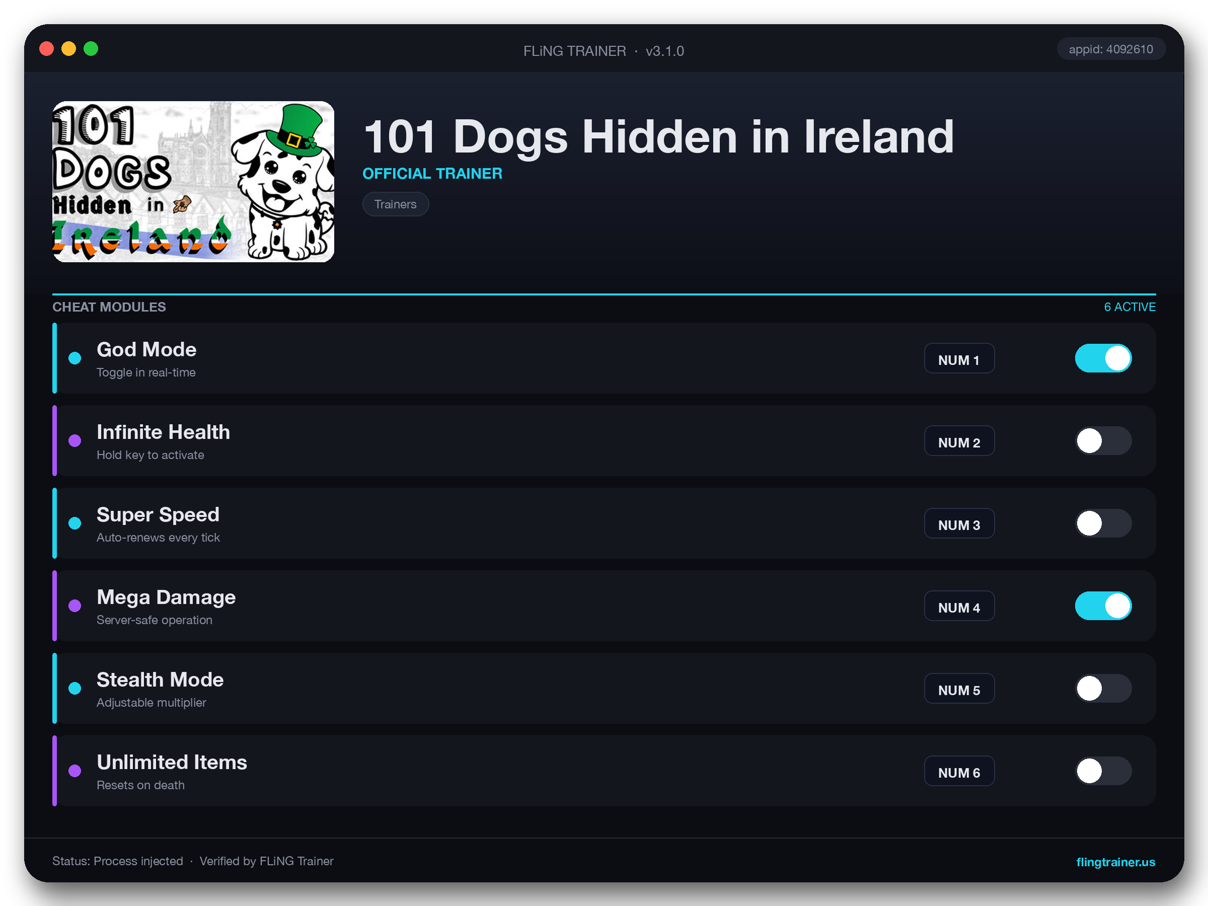 101 Dogs Hidden in Ireland Trainer interface