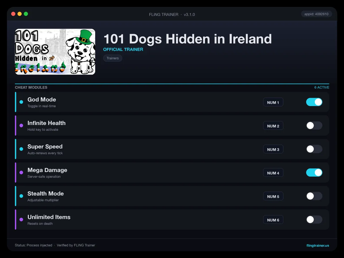101 Dogs Hidden in Ireland Trainer interface