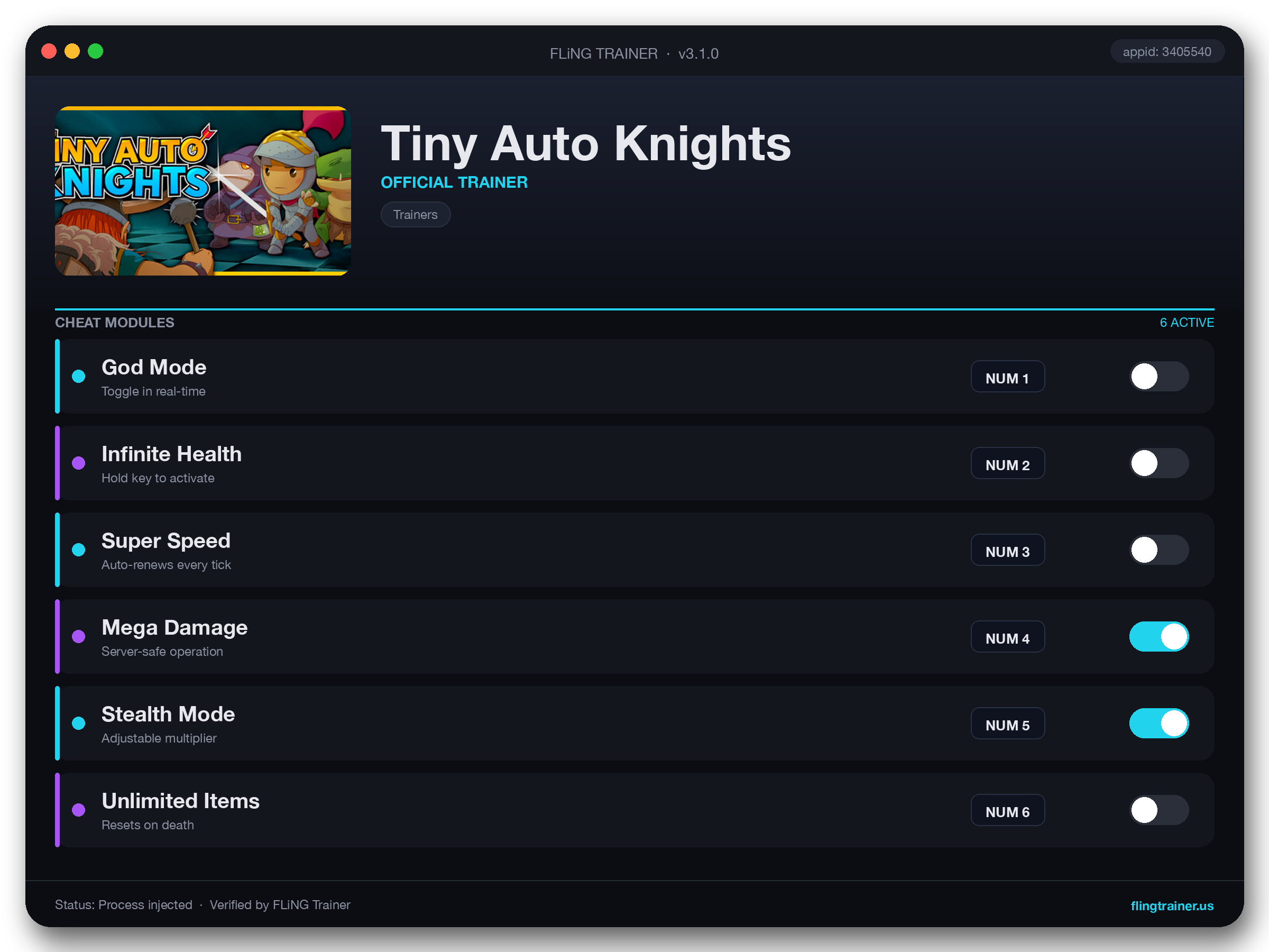 Tiny Auto Knights Trainer interface