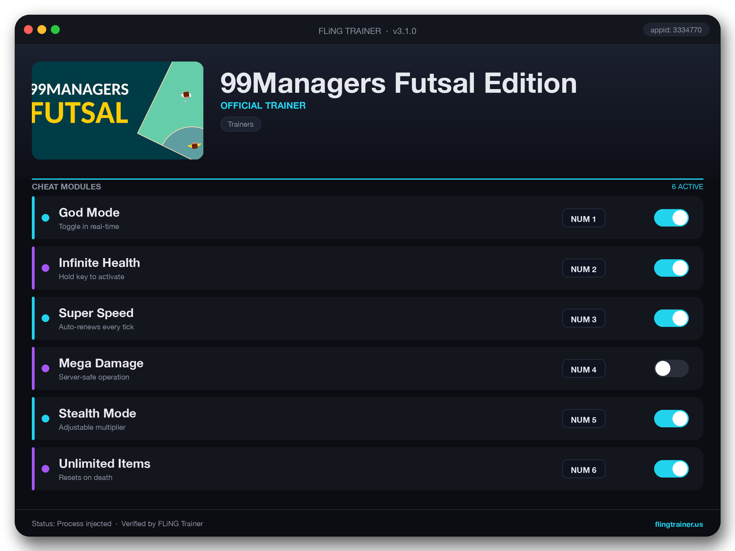 99Managers Futsal Edition Trainer interface