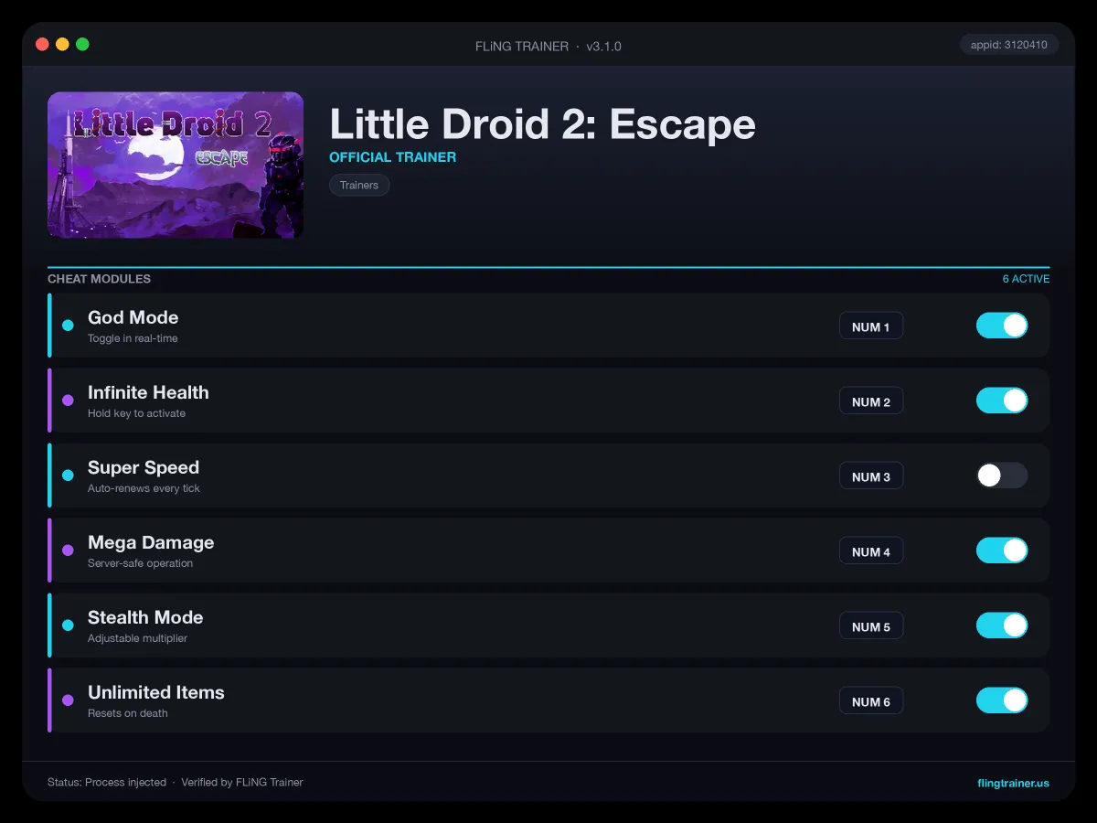 Little Droid 2: Escape Trainer interface
