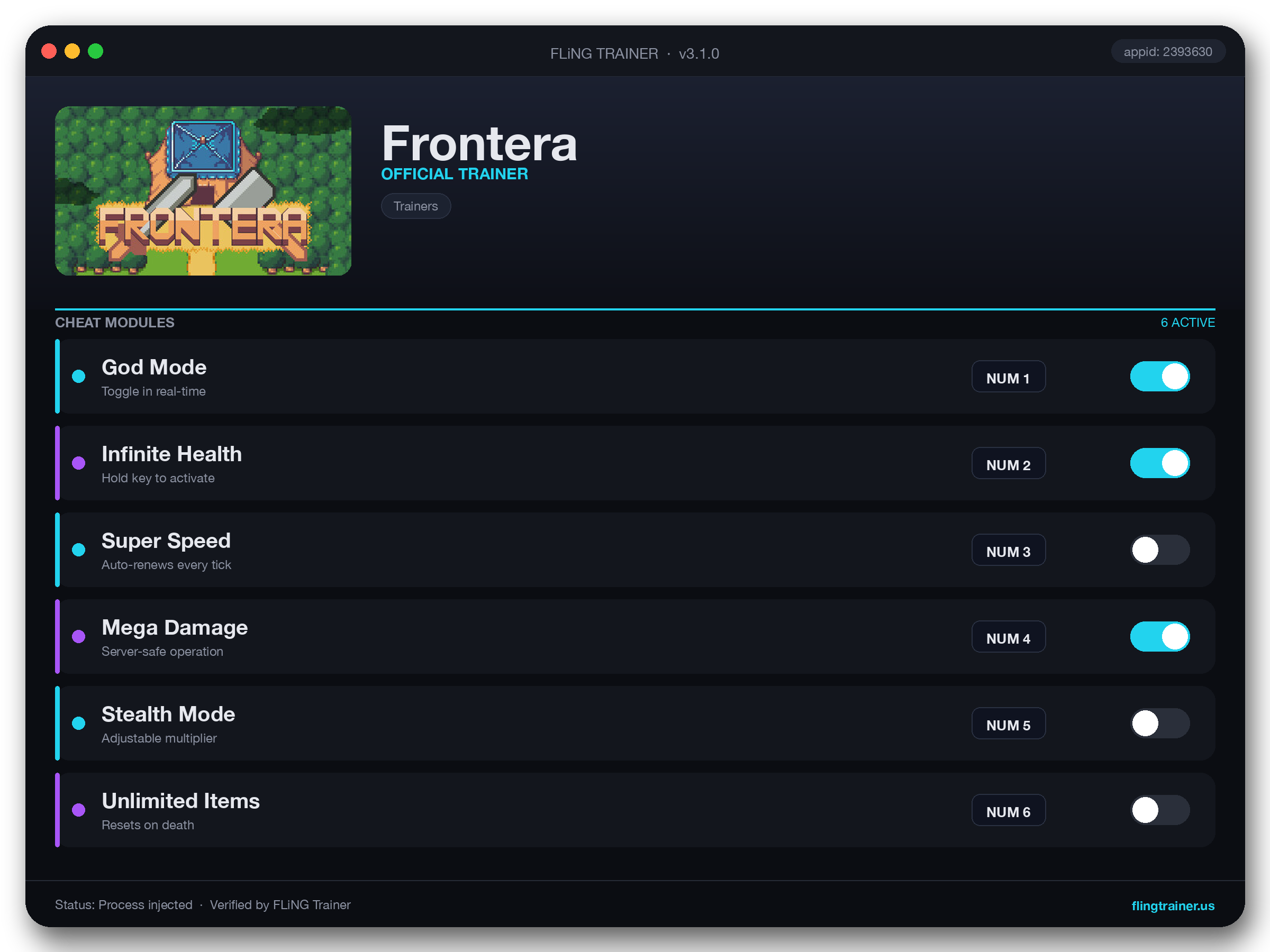 Frontera Trainer interface