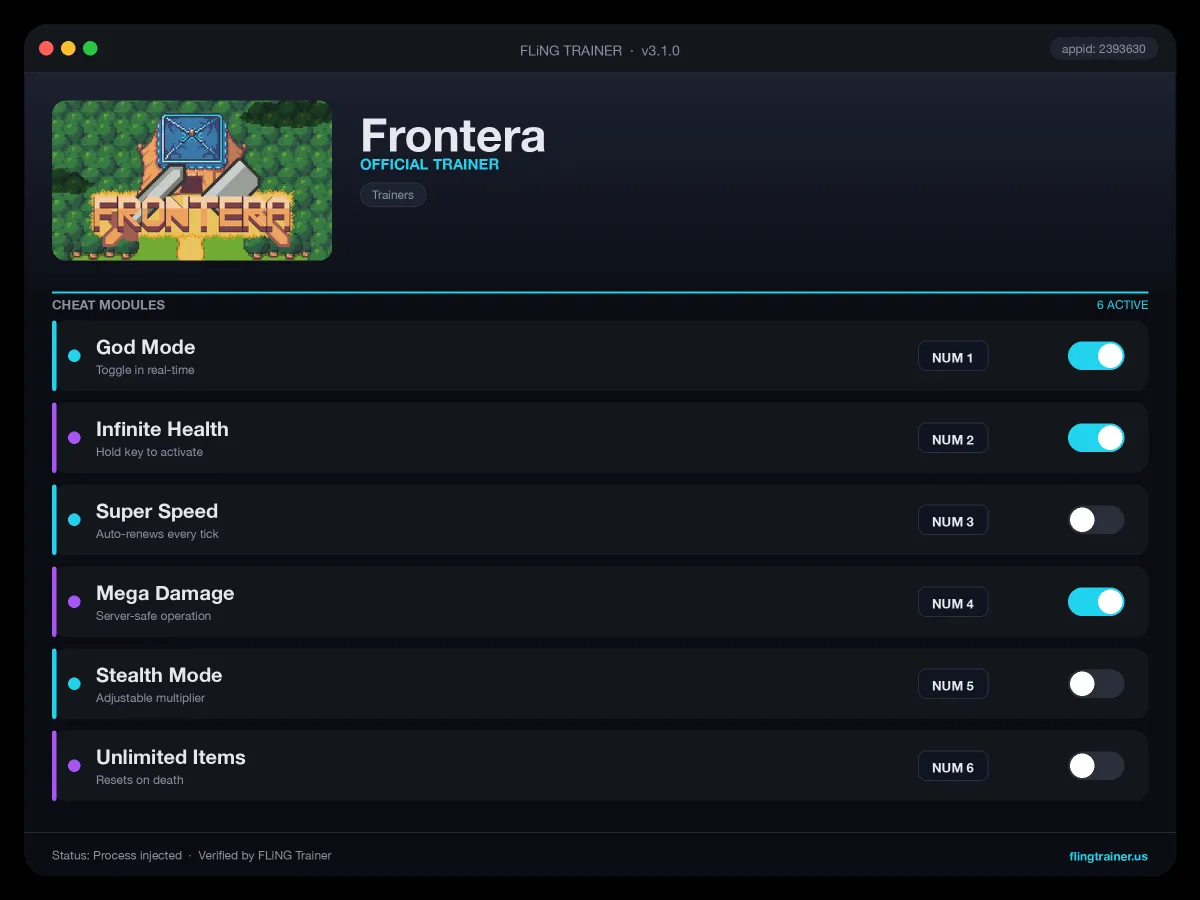 Frontera Trainer interface