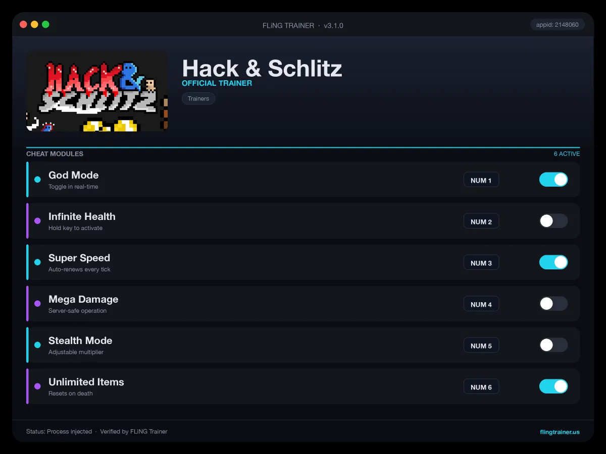 Hack & Schlitz Trainer interface