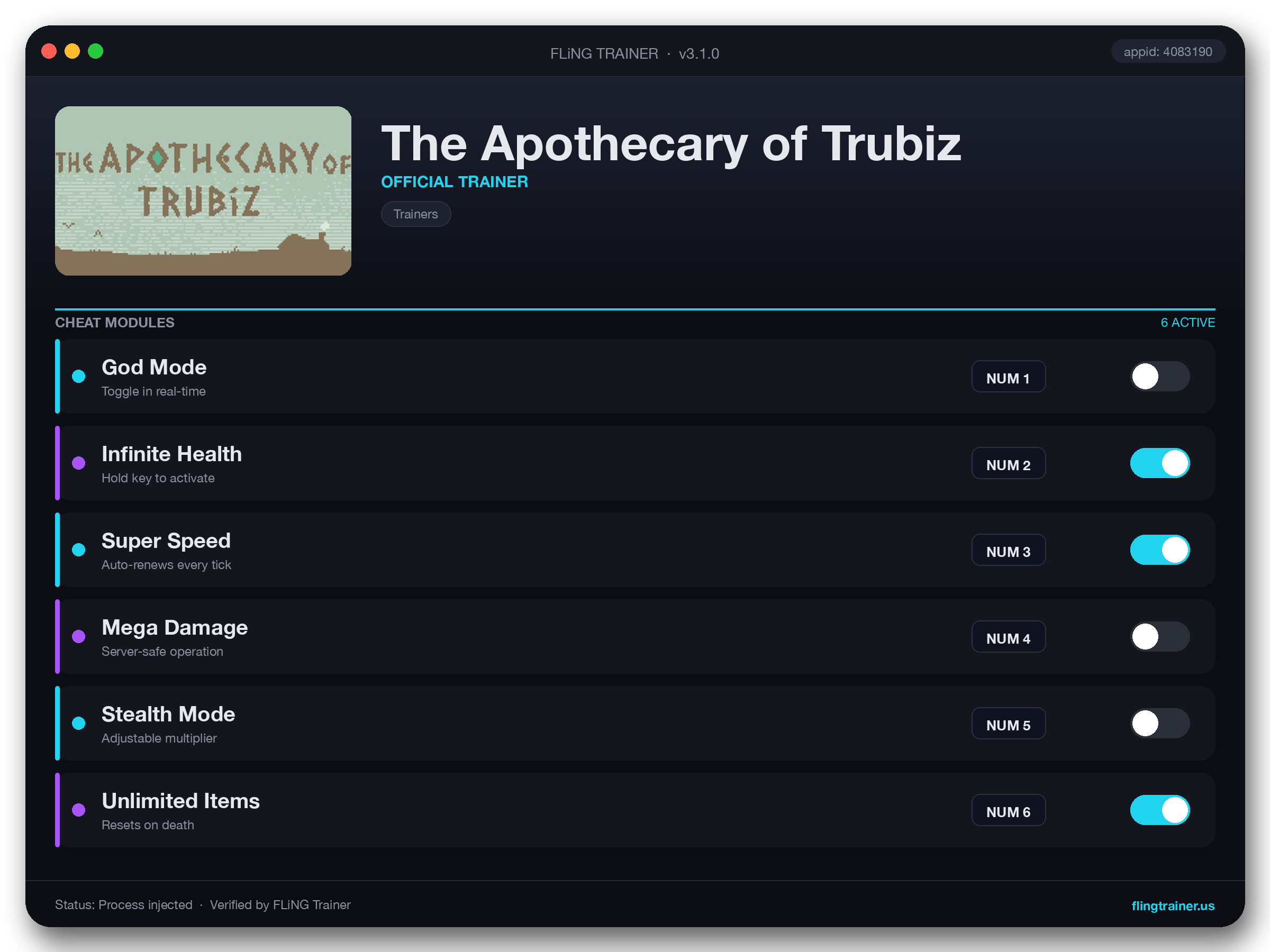 The Apothecary of Trubiz Trainer interface