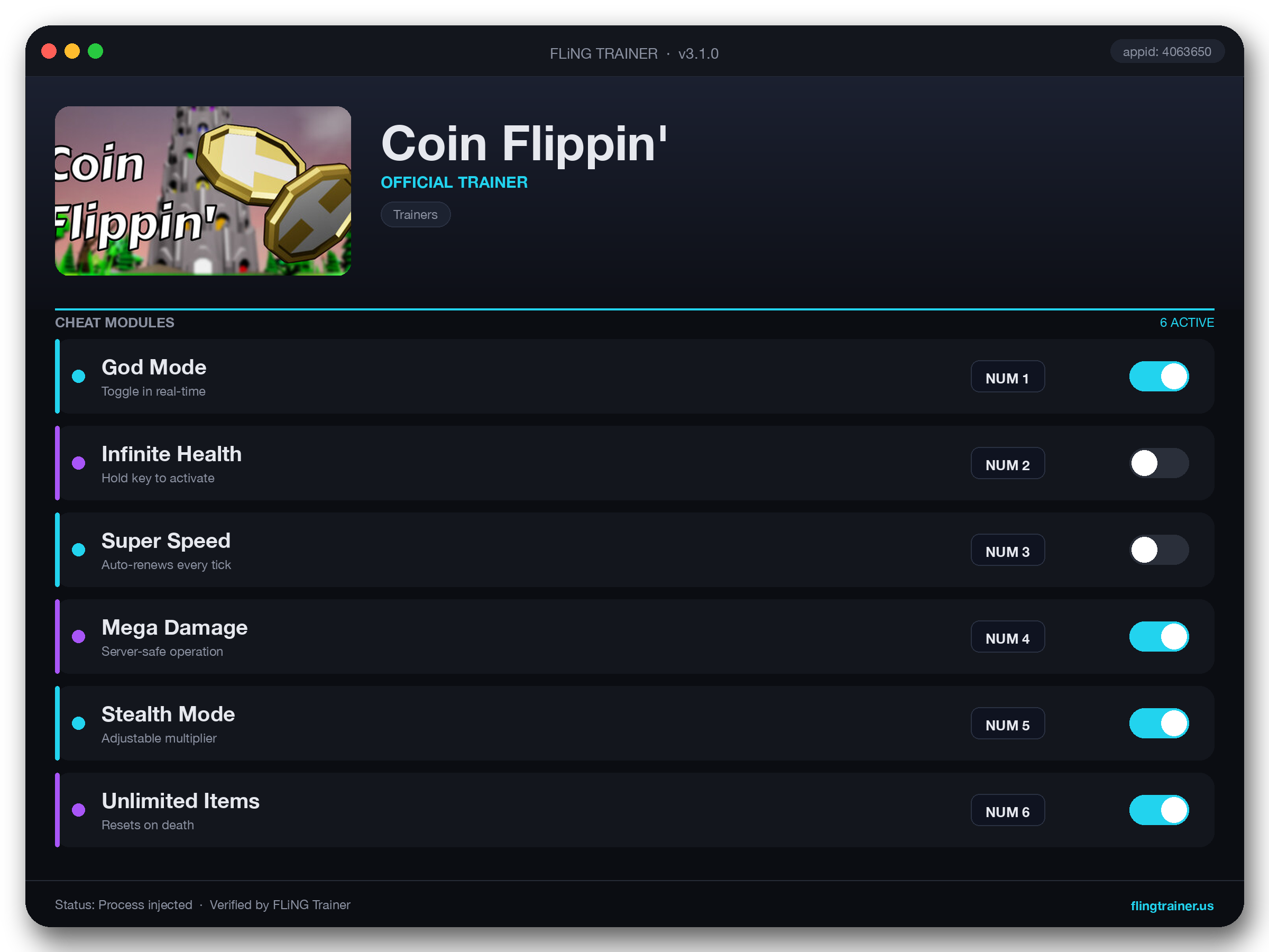Coin Flippin' Trainer interface