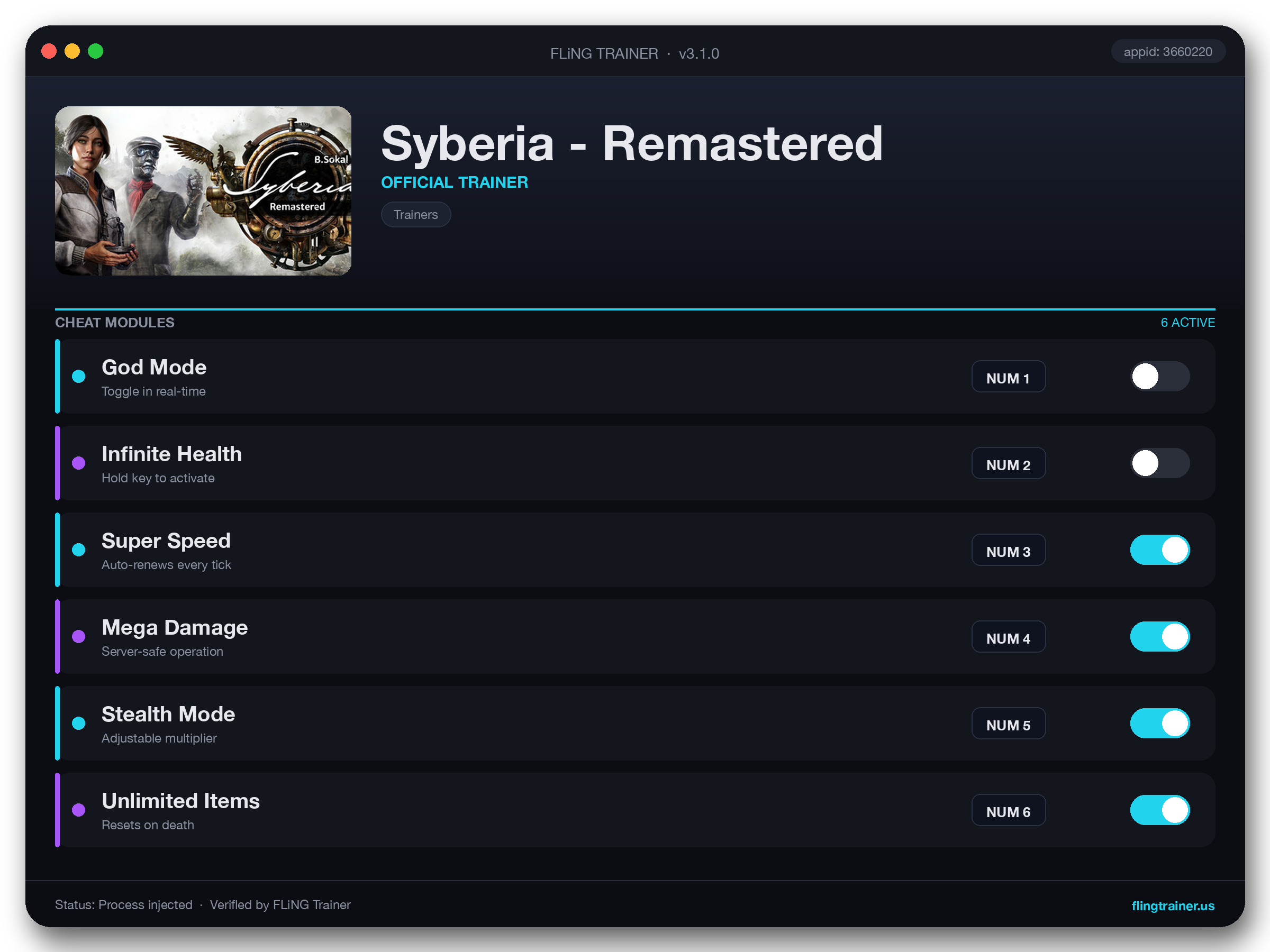 Syberia - Remastered Trainer interface