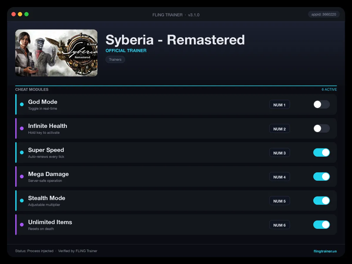 Syberia - Remastered Trainer interface