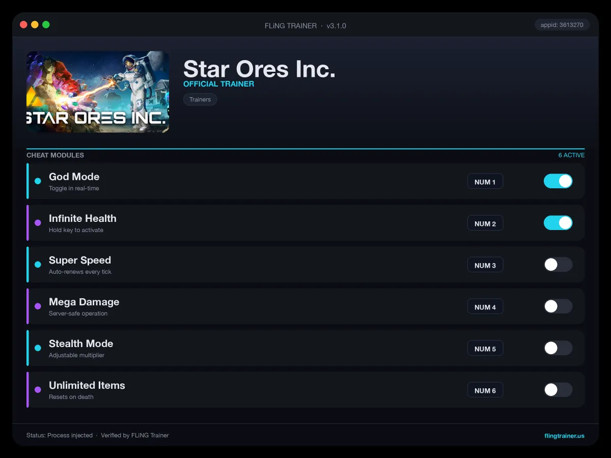 Star Ores Inc. Trainer interface