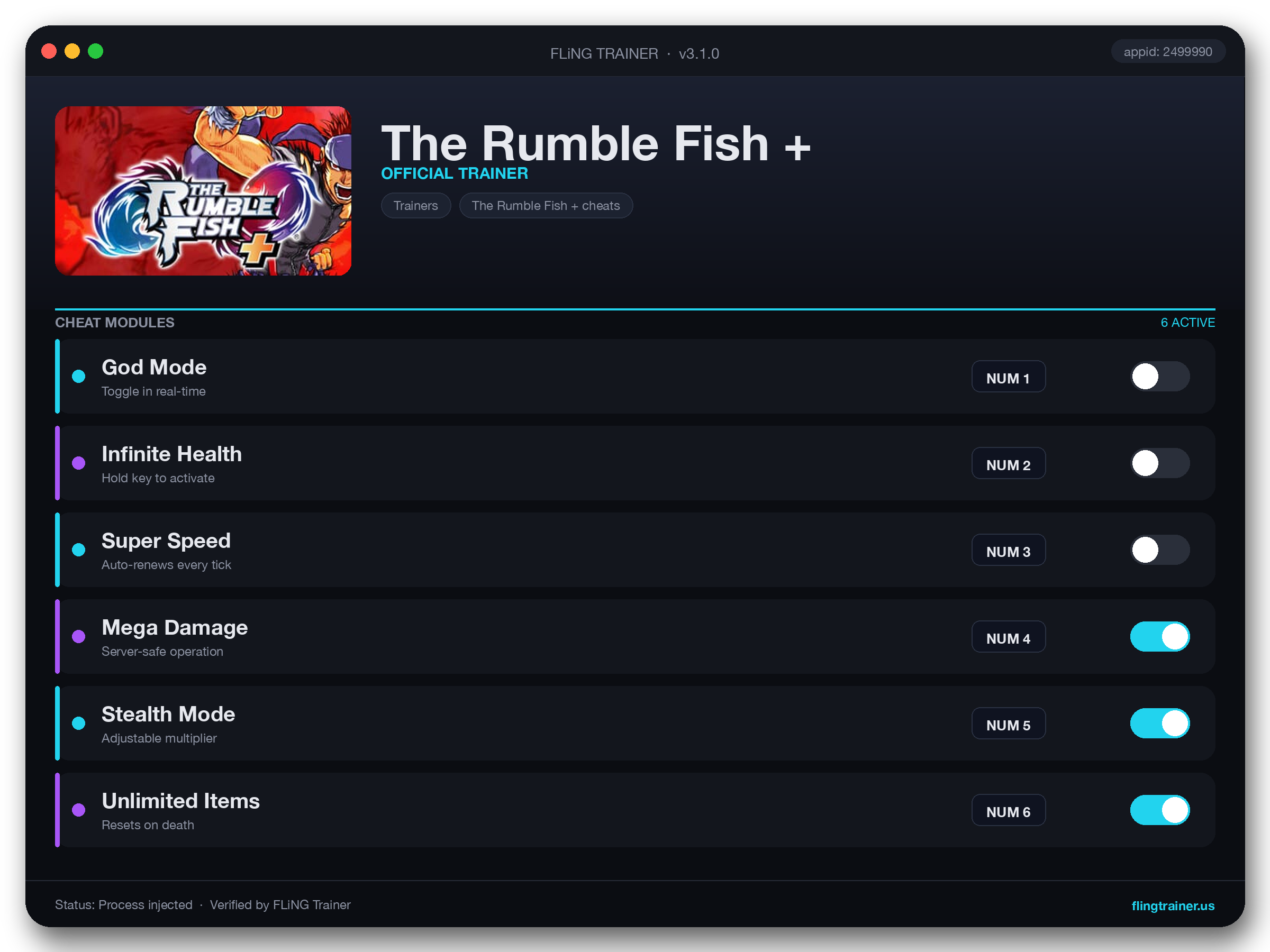The Rumble Fish + Trainer interface