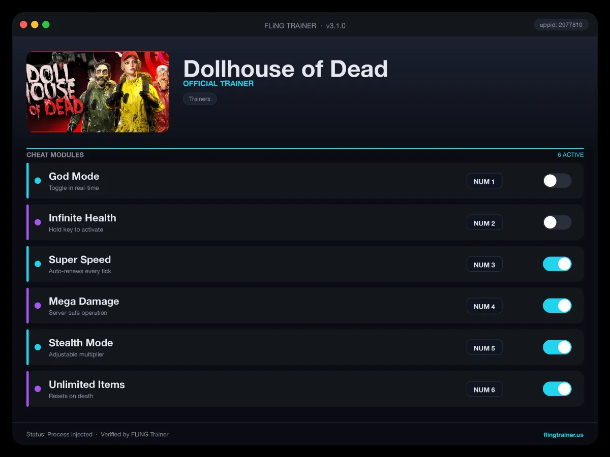 Dollhouse of Dead Trainer interface
