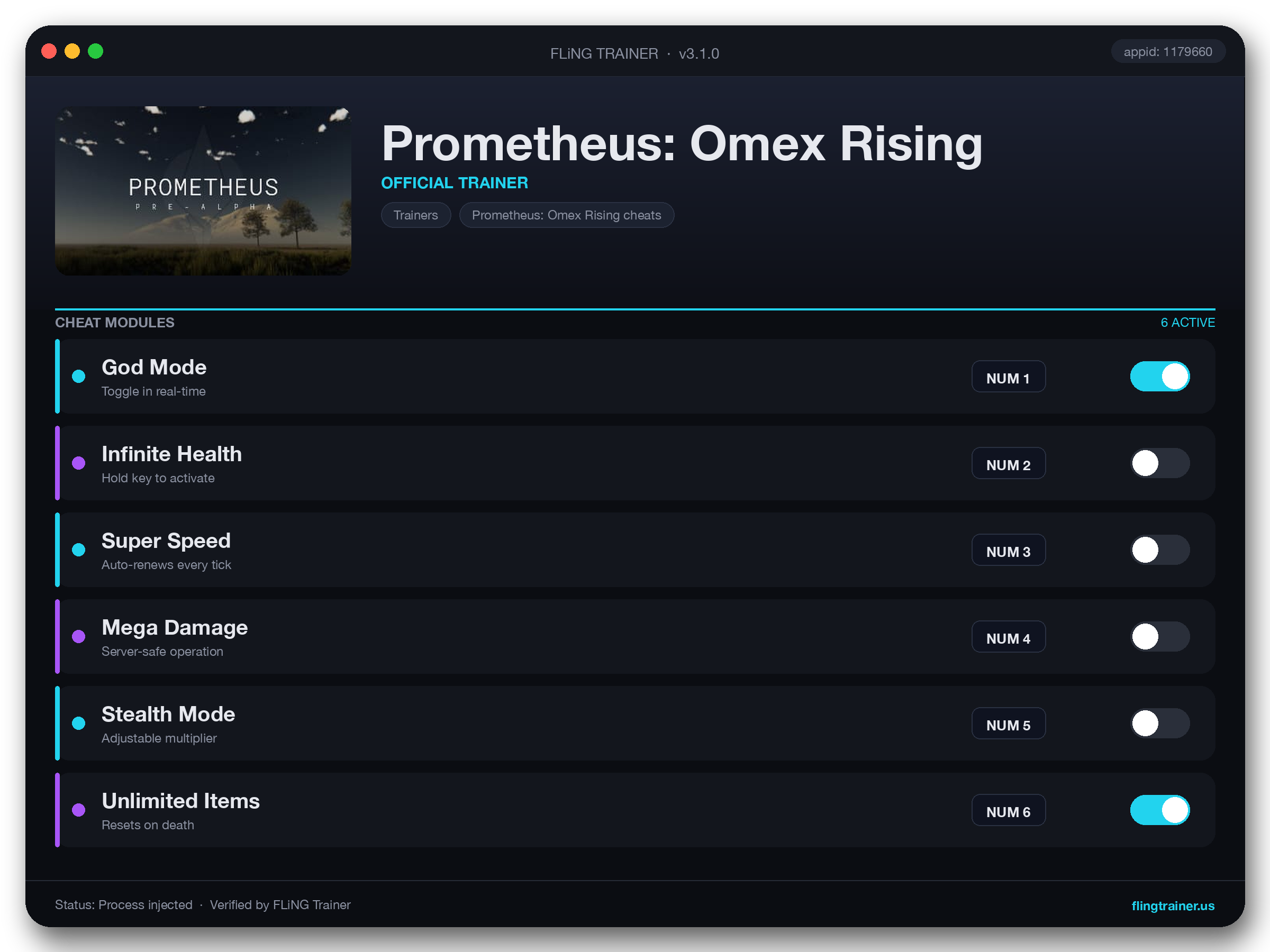 Prometheus: Omex Rising Trainer interface